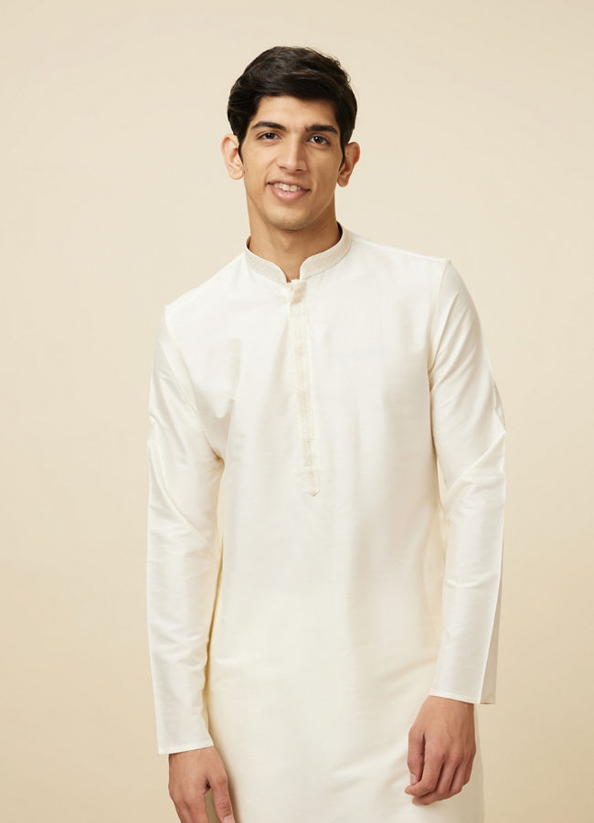 Manyawar Pristine White Embroidered Bandhgala Kurta Set