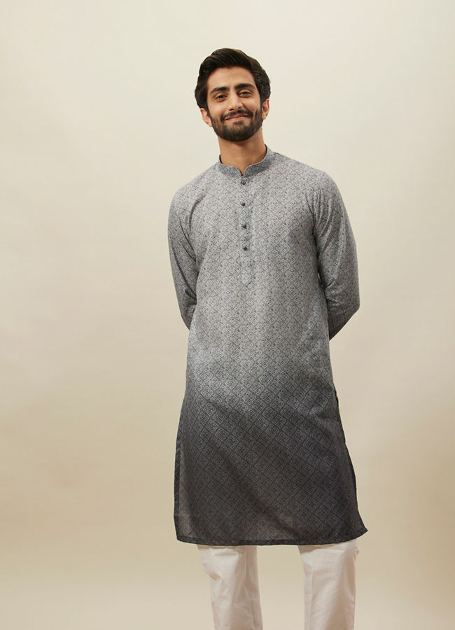 Manyawar Cloud Grey Moroccan Inspired Print Kurta