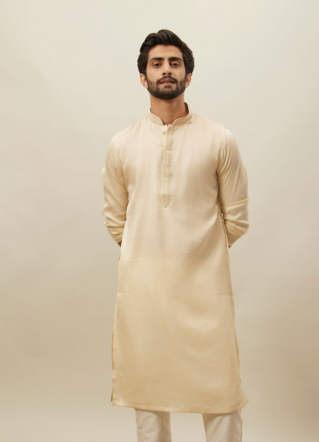 Manyawar Cloud Cream Embroidered Bandhgala Kurta Set