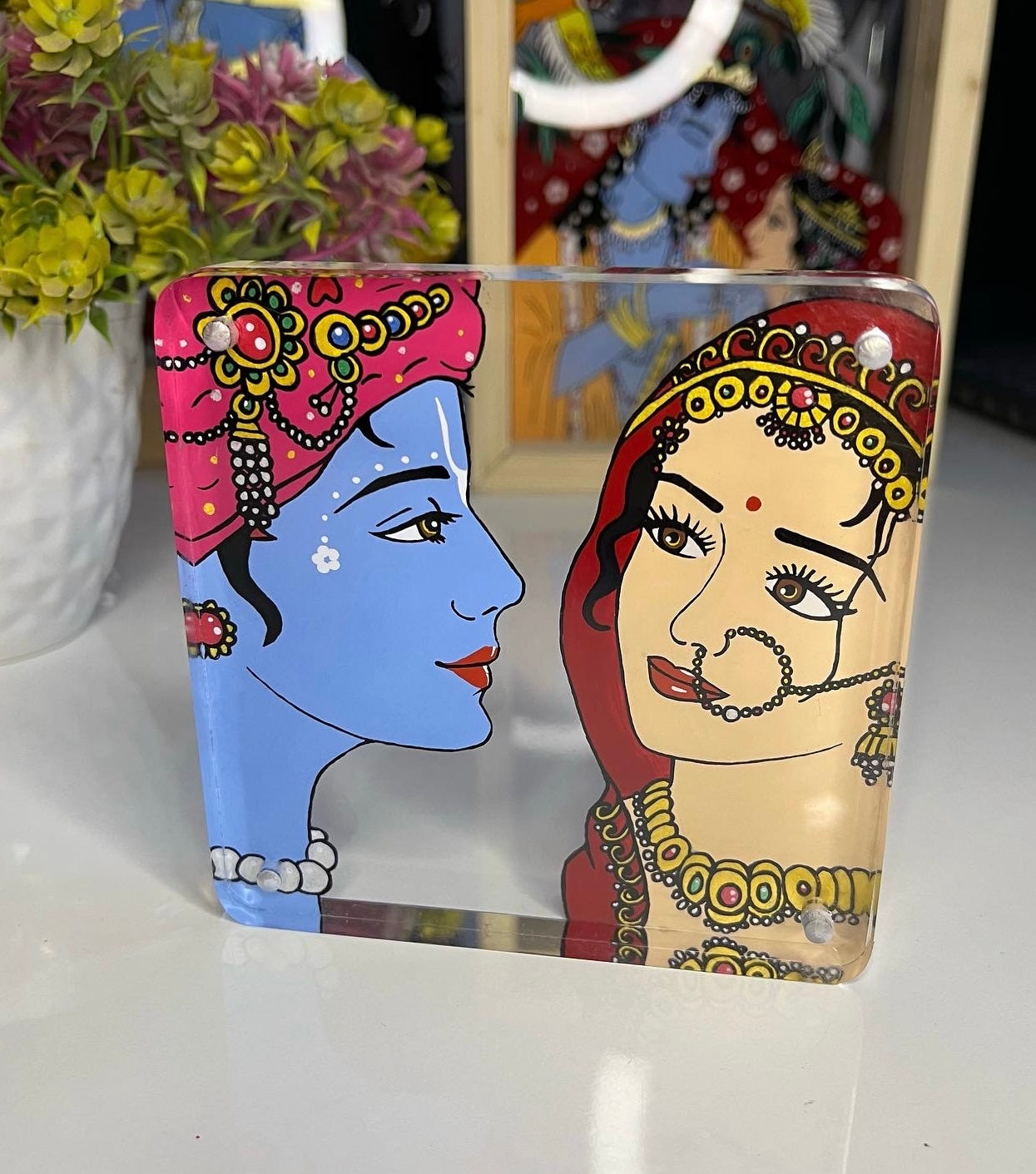 Radha Krishna Magnetic Frame Glass painting