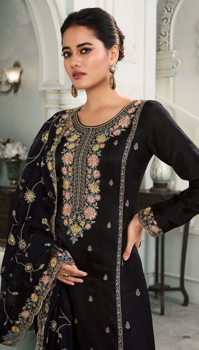 Muga Silk Suit With Embroidery Work | Ready To Wear