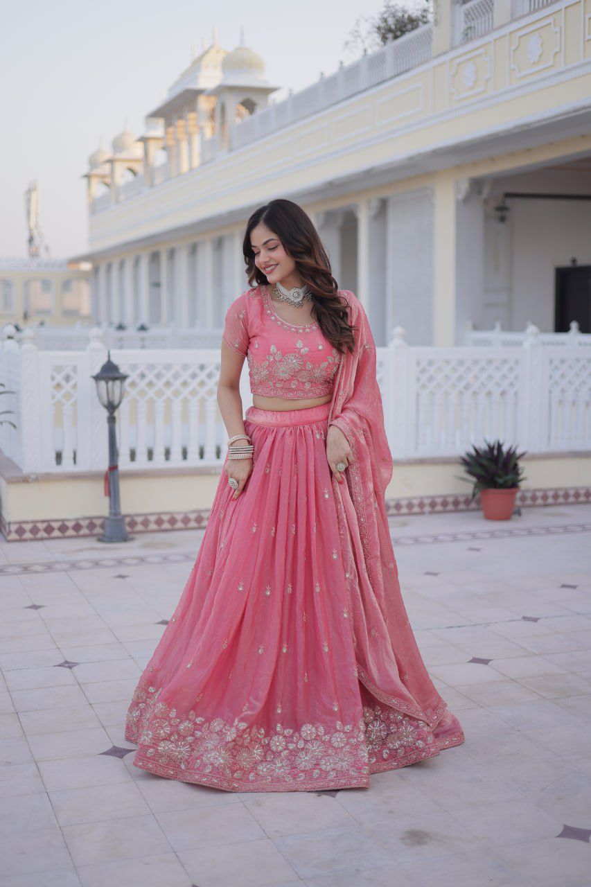 Beautiful Silk & Zari Thread Embroidered Lehenga Choli | Ready To Wear