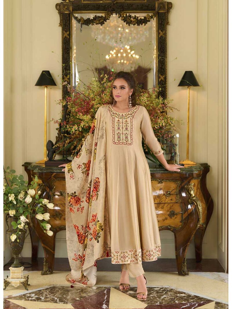 Mangalam Designer Traditional Beige Color Salwar Suit | Ready To Wear