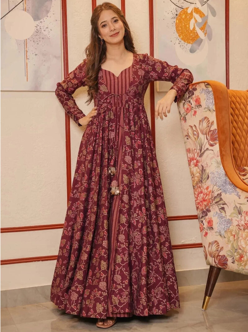 Mangalam Designer Red Printed Floor Length Kurti | Ready To Wear