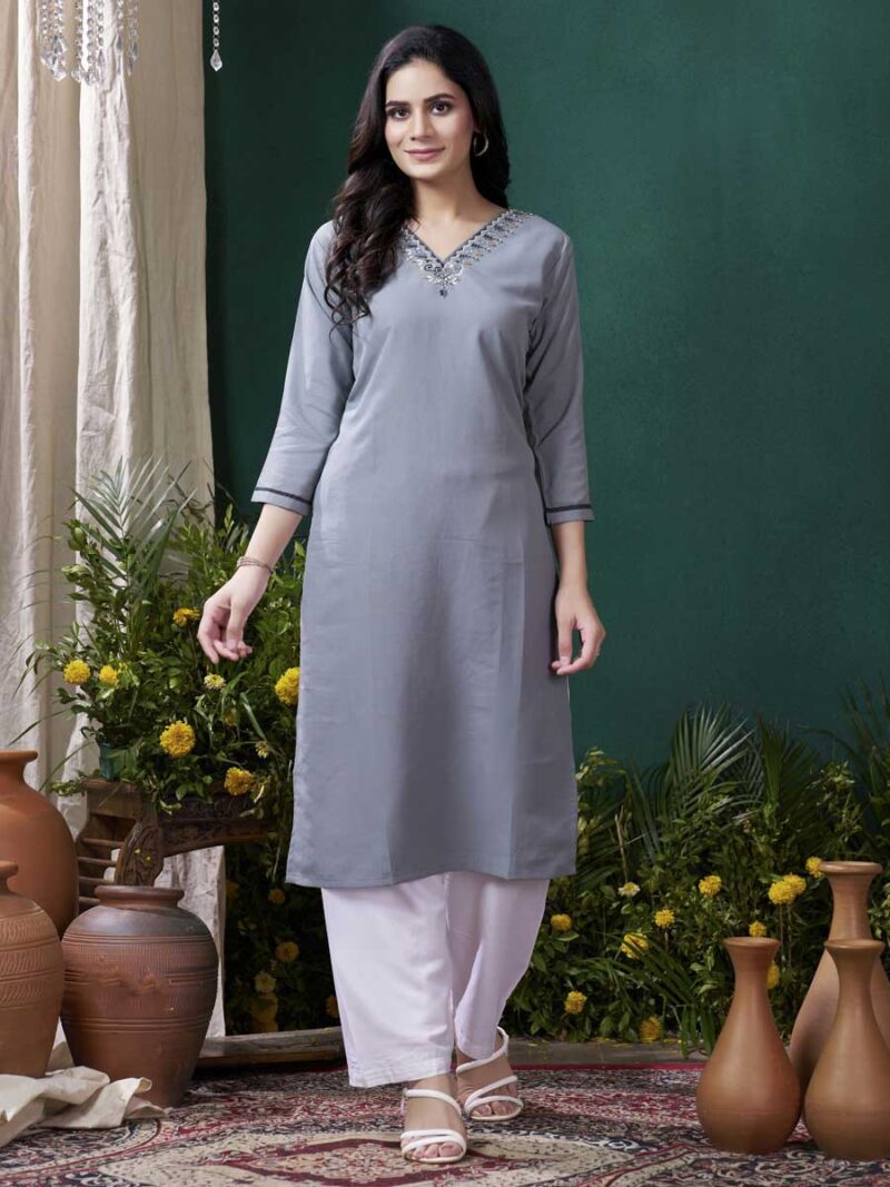 Mangalam Designer Simple Grey Kurti Set | Ready To Wear