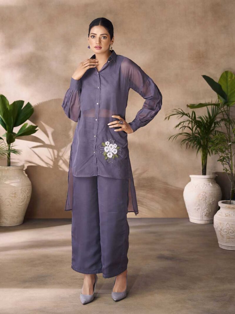 Mangalam Designer Dark Grey Cord Set | Ready To Wear