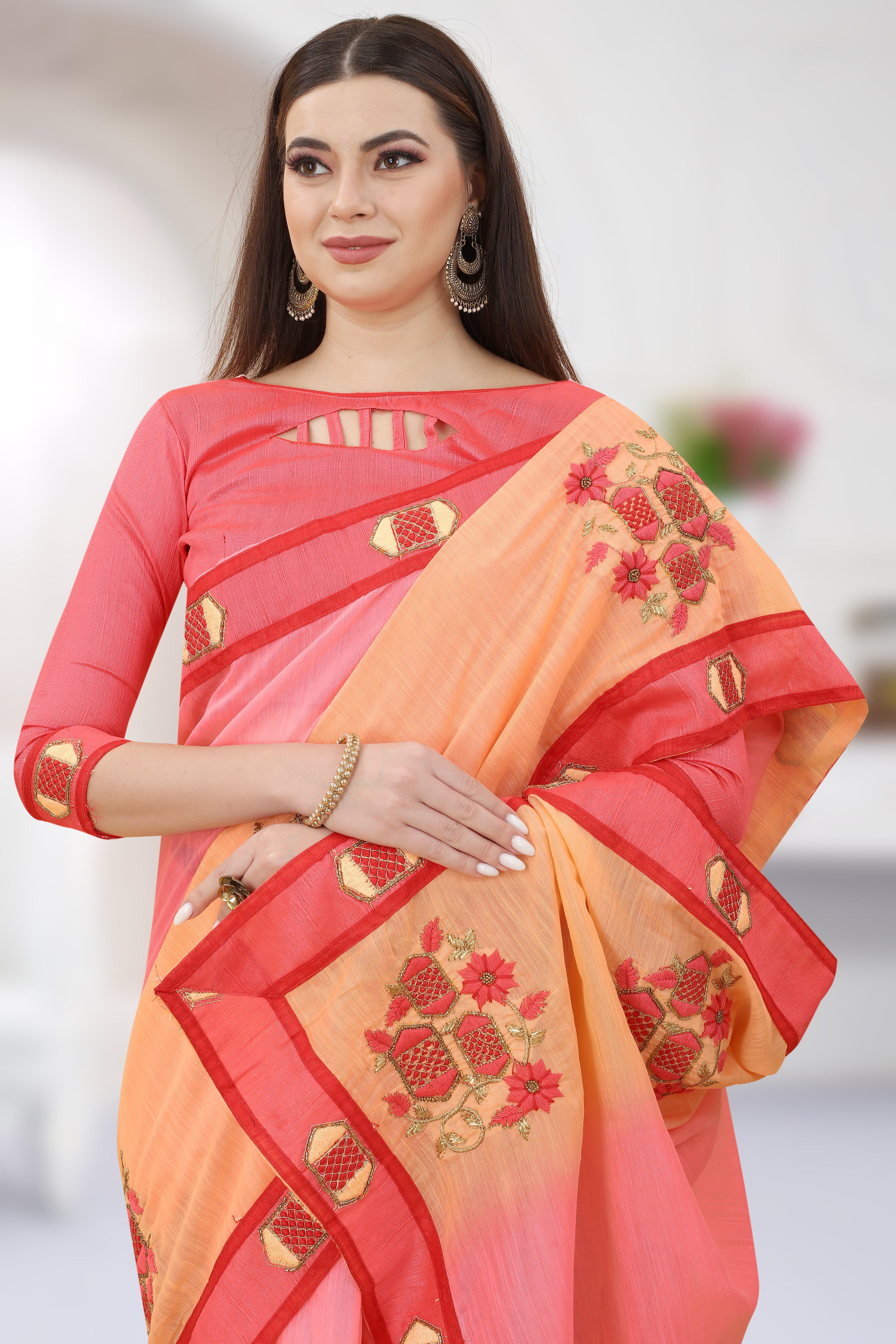 Wedding Wear Art Silk Ready-to-Wear Saree with Jari & Resham Embroidery