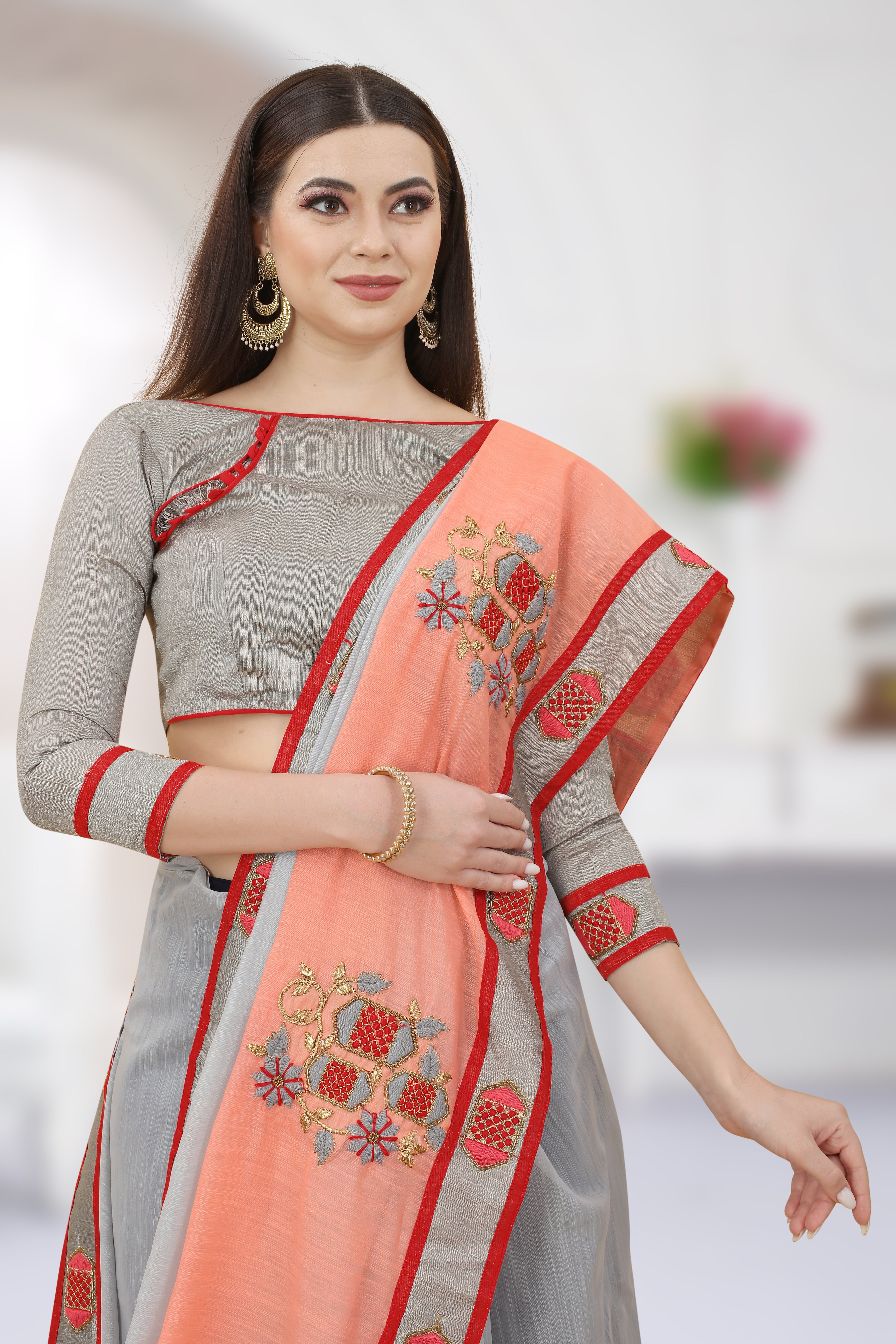 Fancy Art Silk Ready-to-Wear Saree with Heavy Jari Resham Hand Work