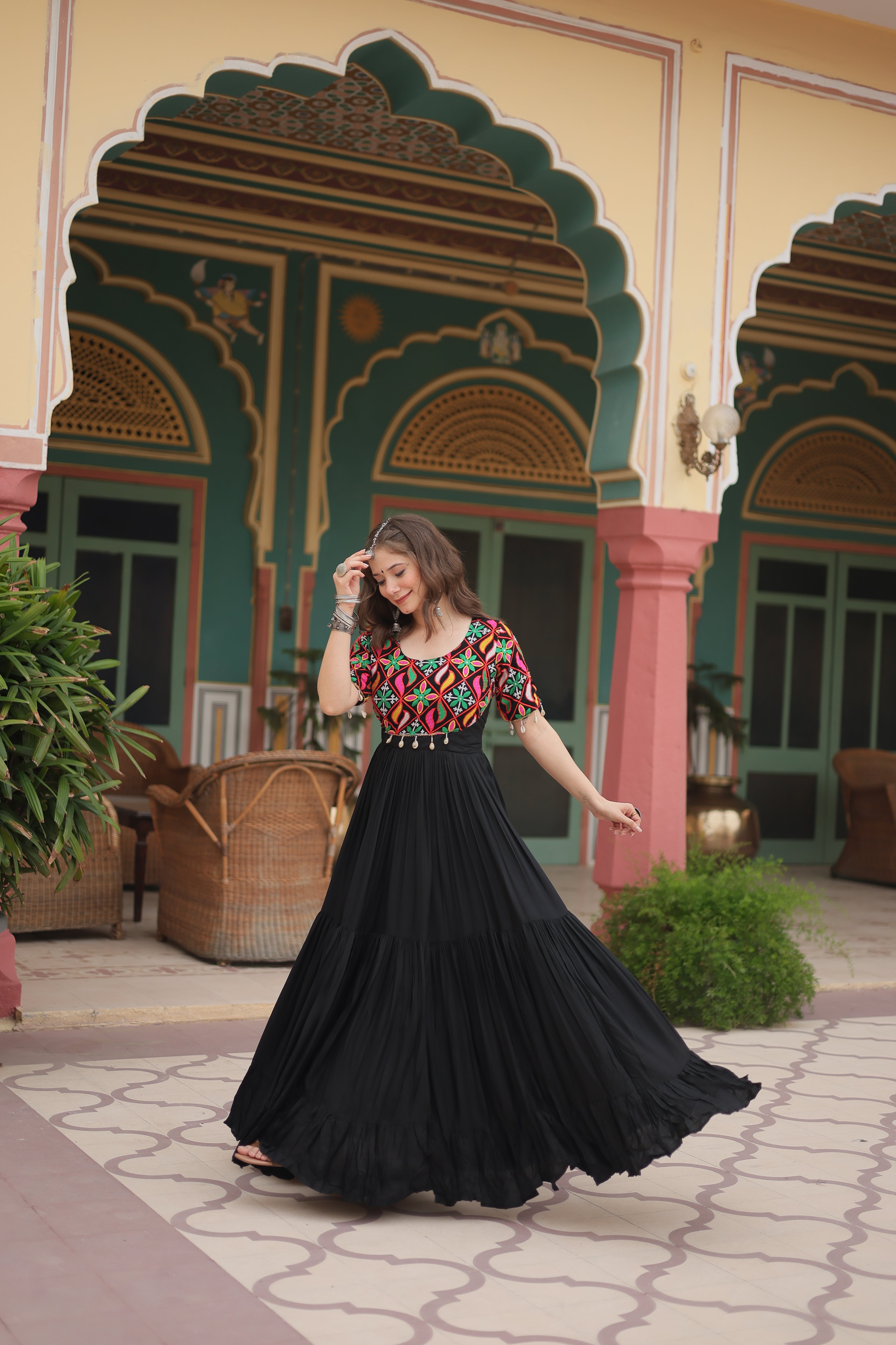Traditional Kutchi Work Black Gown | Festive & Party Wear Gown