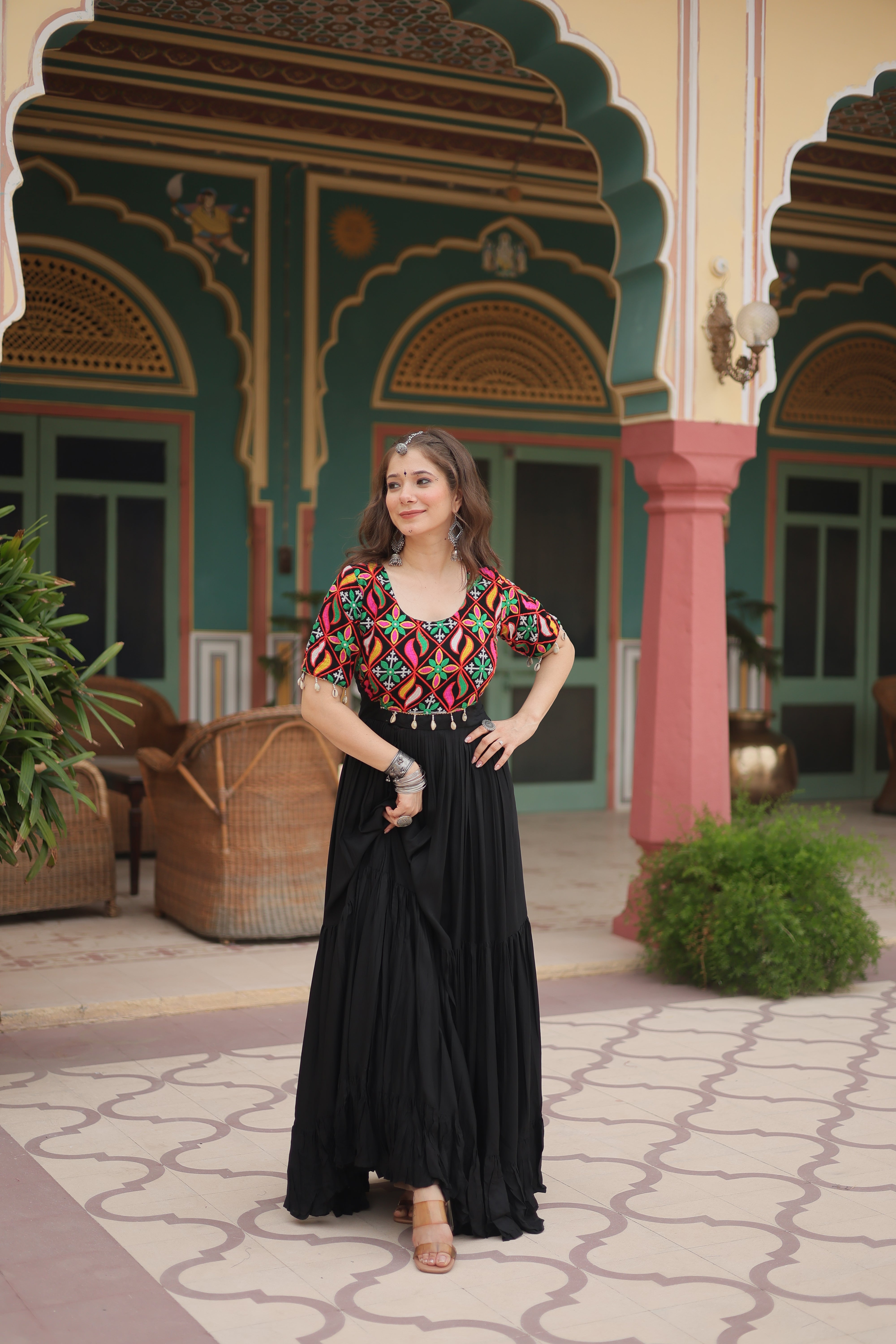 Traditional Kutchi Work Black Gown | Festive & Party Wear Gown