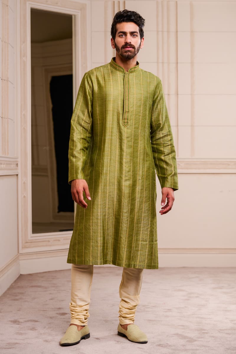 Green Cotton Slub Kurta Set