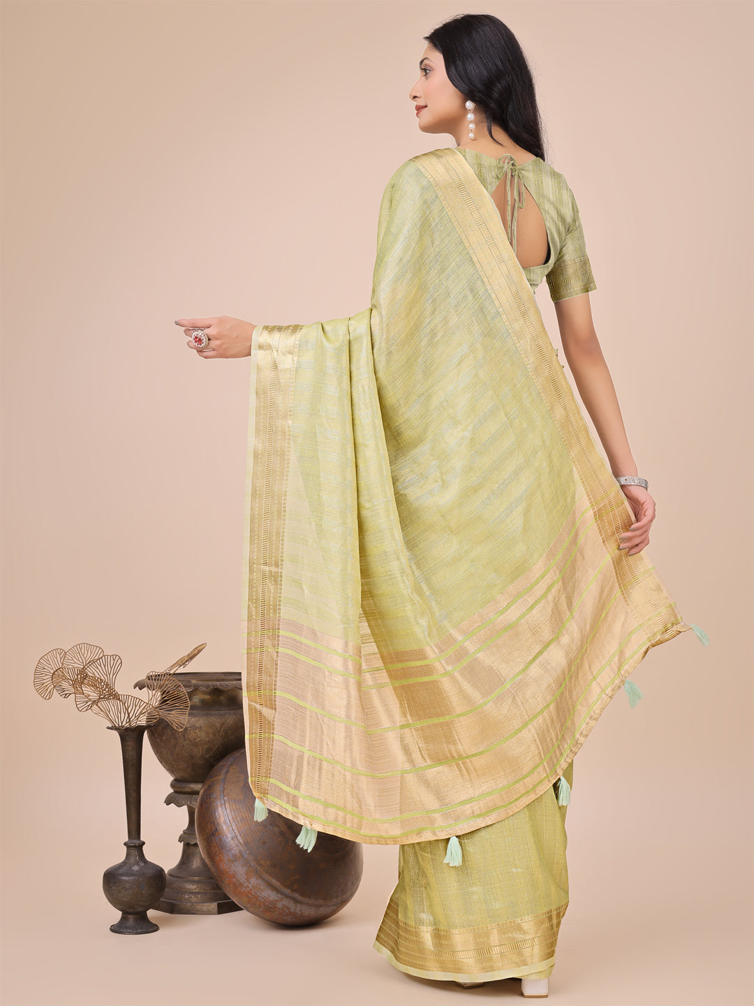 Amber Mirage Organza  Saree |Light Green Colour| Ready to Wear -SKU- SWSAH1003