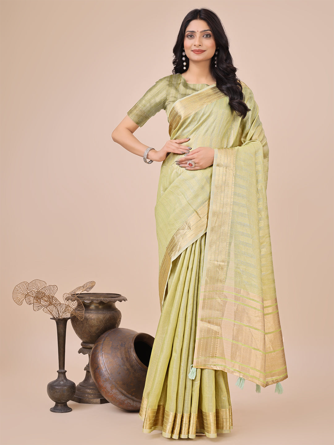 Amber Mirage Organza  Saree |Light Green Colour| Ready to Wear -SKU- SWSAH1003