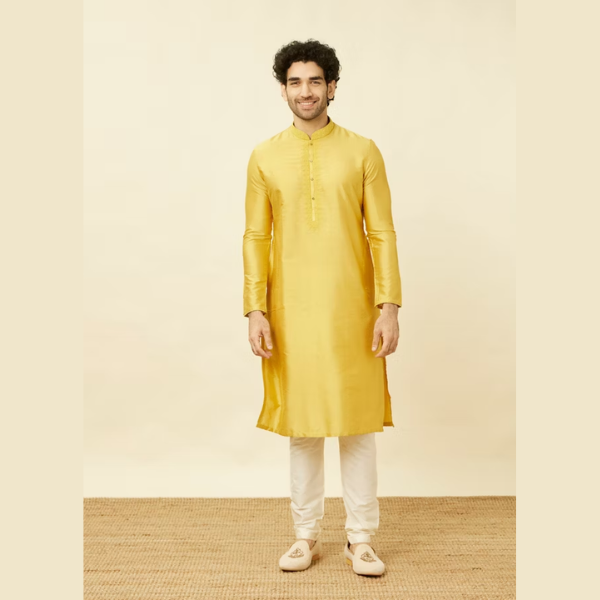 Manyawar Kurta Set with Floral Embroidered Neckline