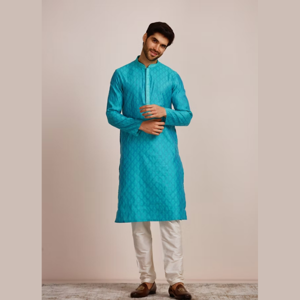 Manyawar Aqua Blue Kurta Set - India shopping