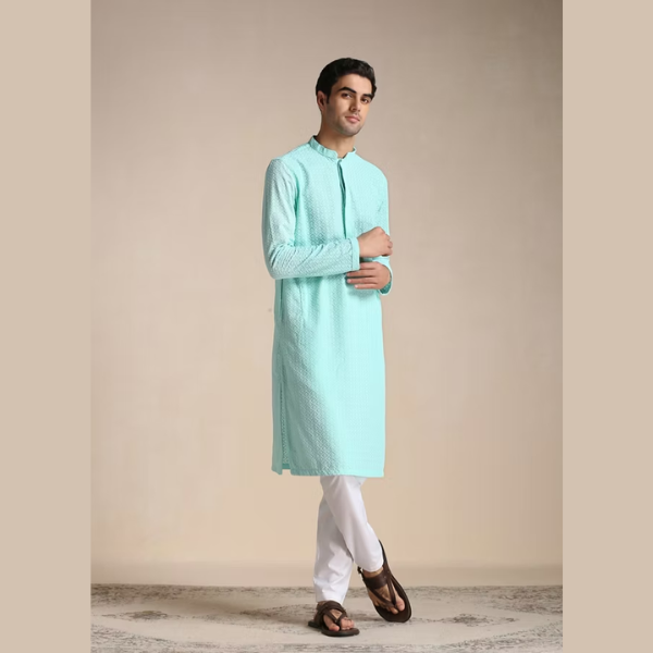 Manyawar Chikankari Jaal Patterned Kurta Set - India shopping