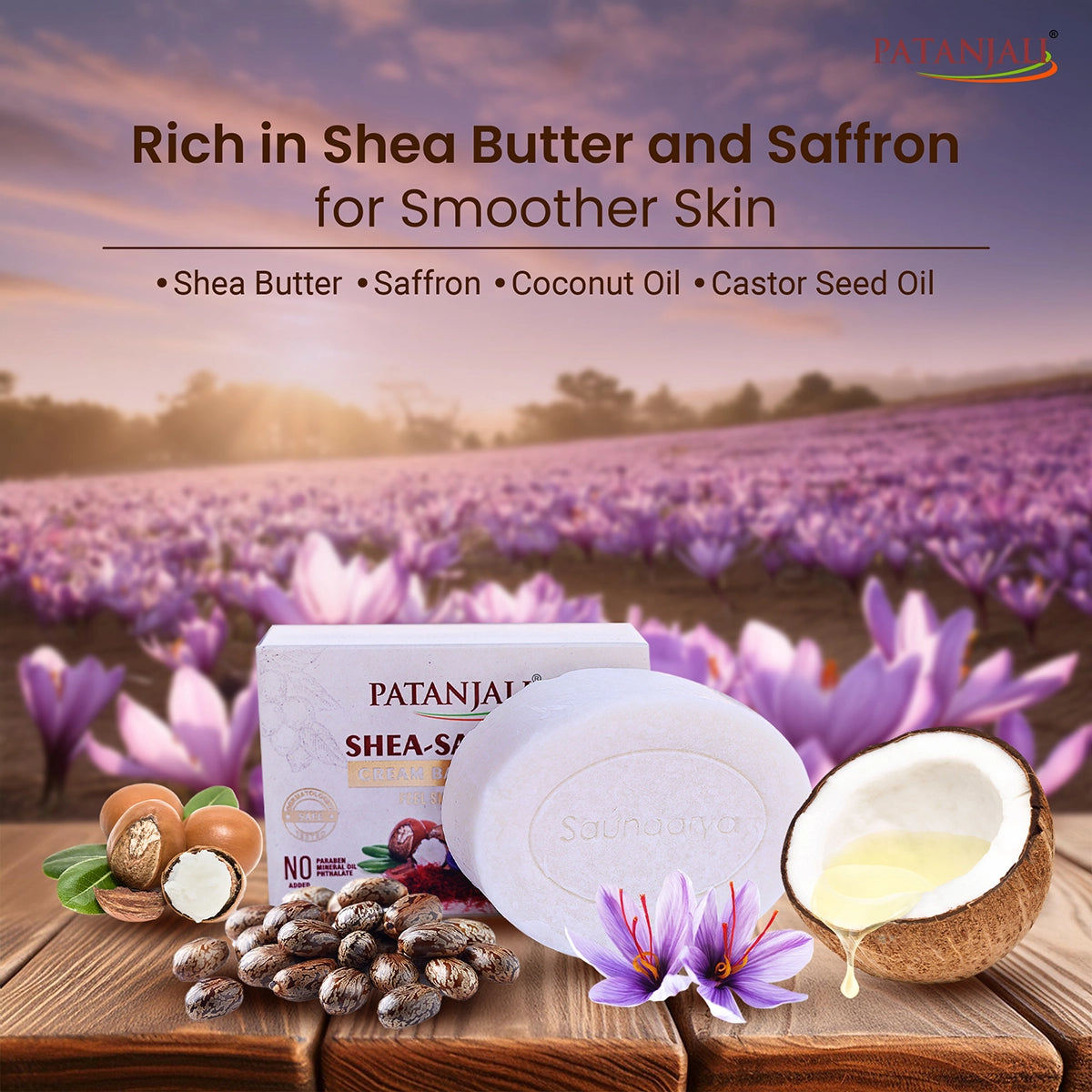Patanjali Shea- Safron Cream Bathing Bar 125g*3 - 375 gms