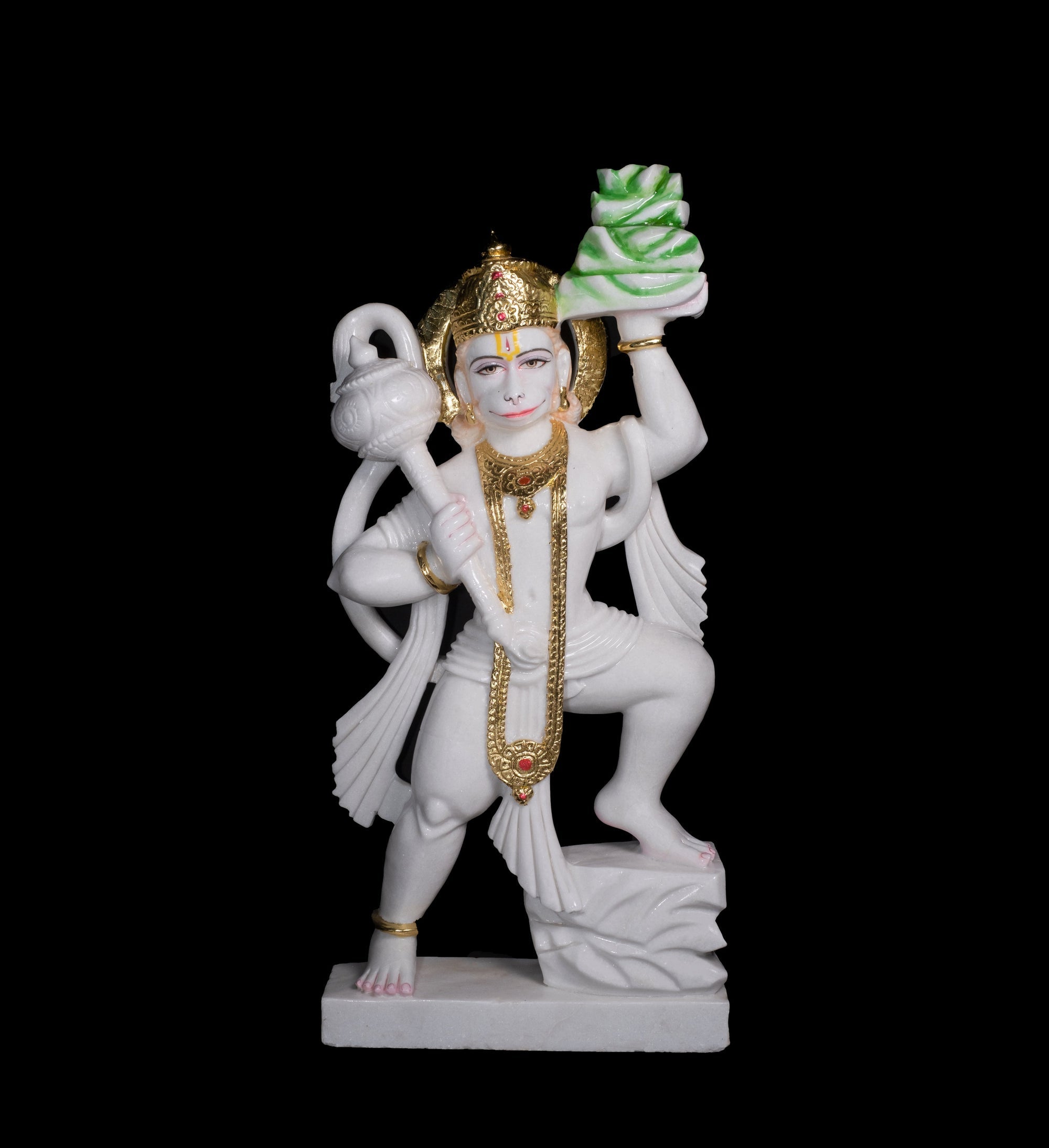 Standing White Vietnam Marble Hanuman Statur For Home And Temple - 46 x 21 x 7 inches