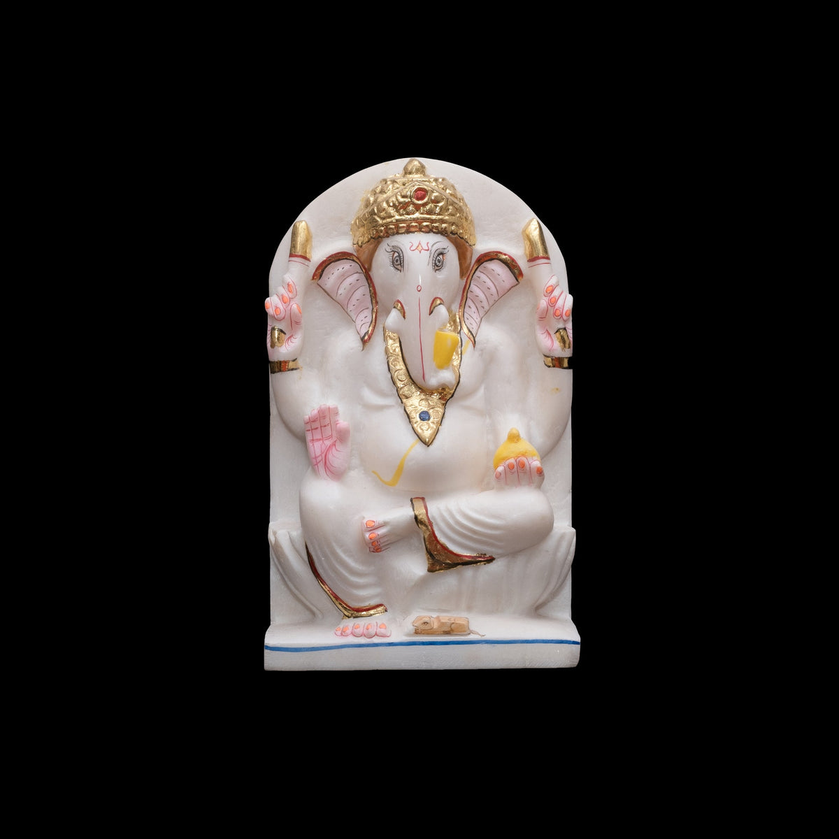 Ganesh Marble Statue In Framed Marble For Temple Home Office - 12 x 8 x 3 inches