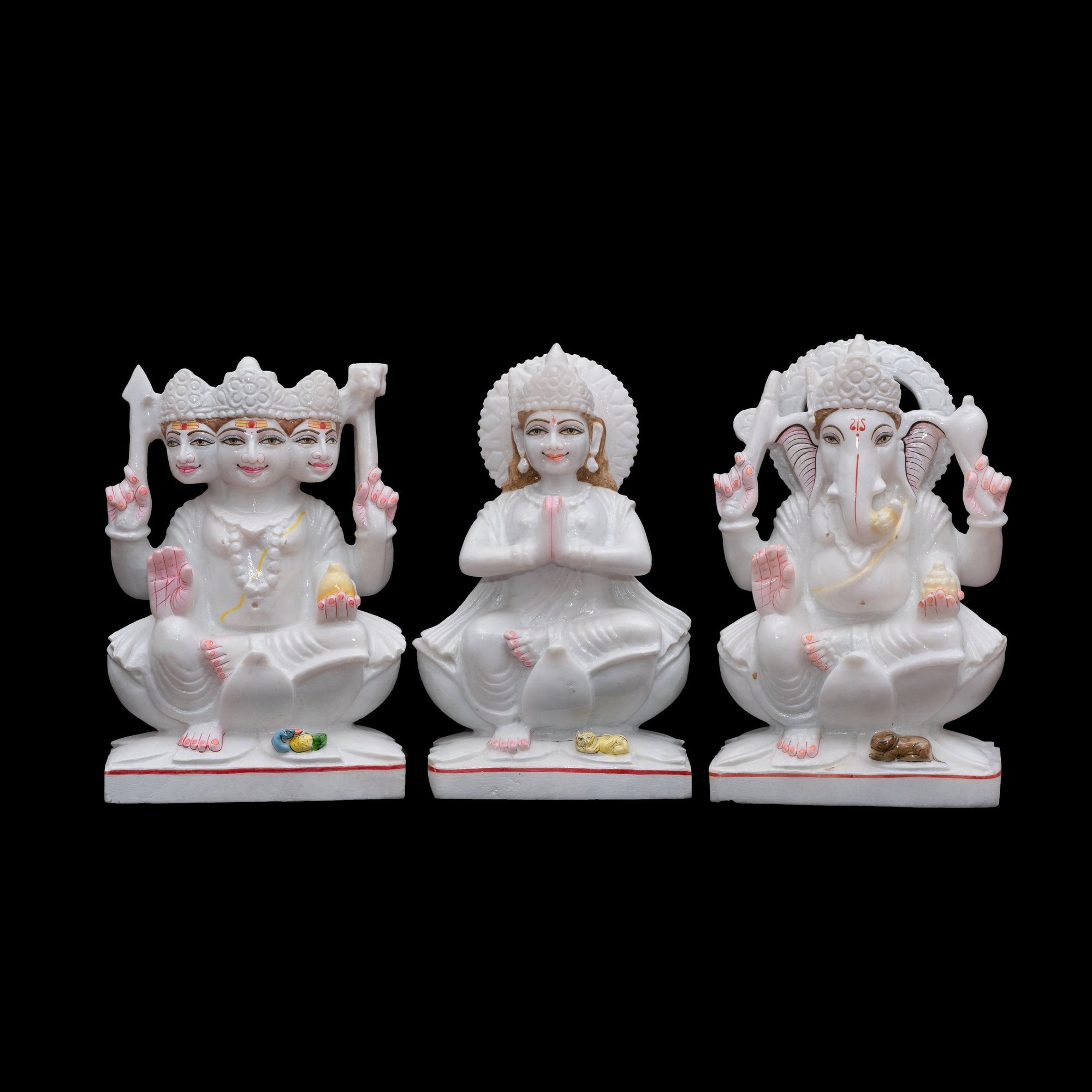 Marble Ganesh, Kartik and Parvati - 12 x 8 x 4 inches