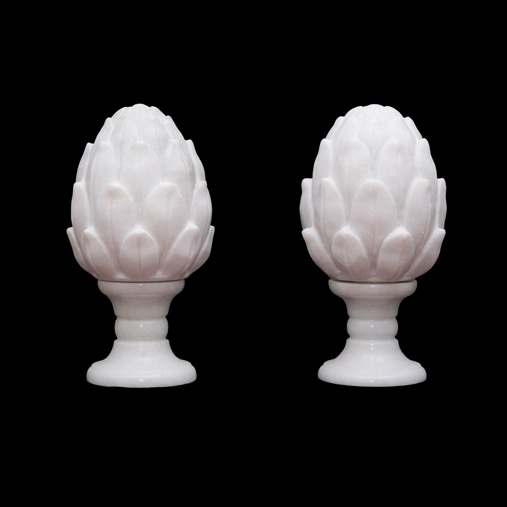 Marble Pinecone / Pineapple Pair (White) - 13 x 12 x 12inc