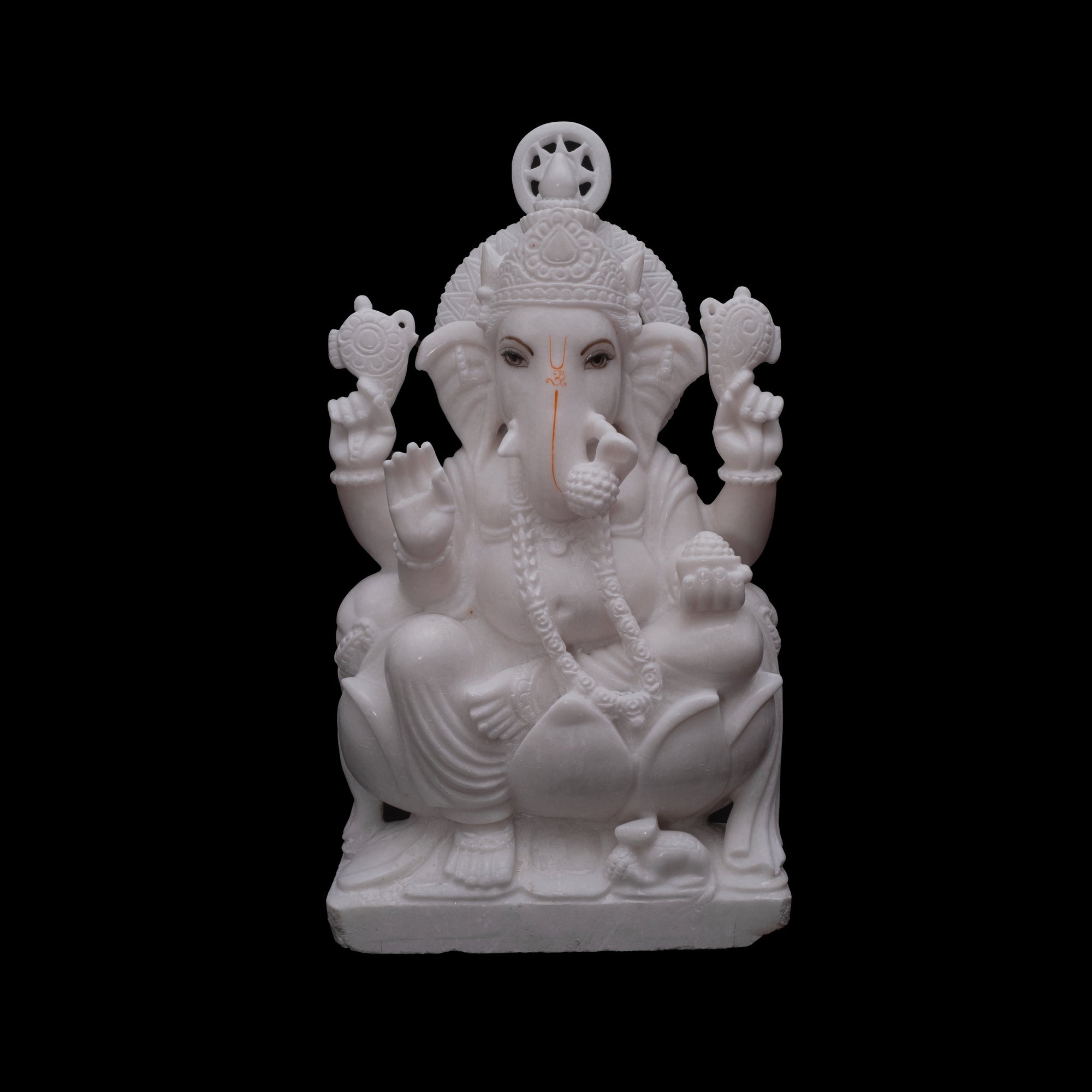 White Marble Ghanesh Ji on Lotus - 33 x 18 x 8 inches