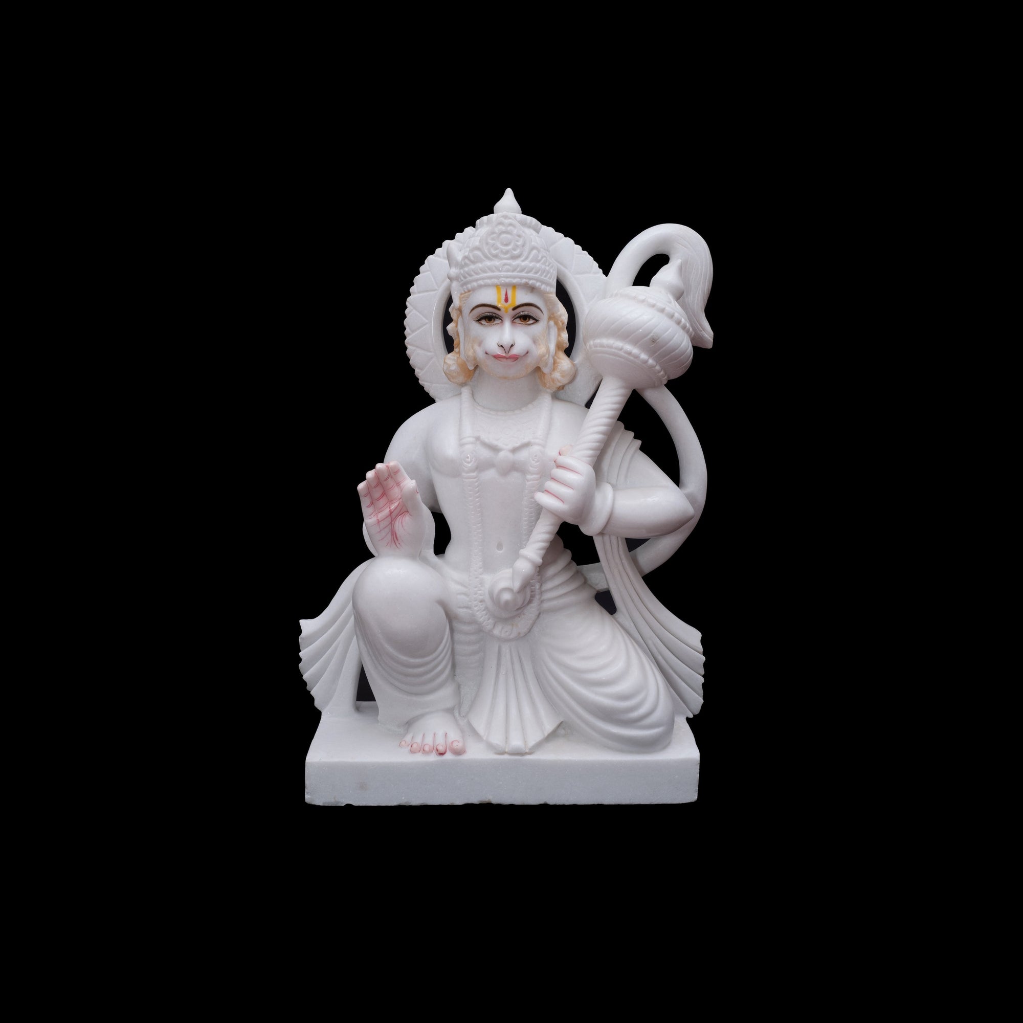 Marble Lord Hanuman Statue In Sitting Position With Giving Aashirwaad/Bless - 30 x 20 x 8 inches