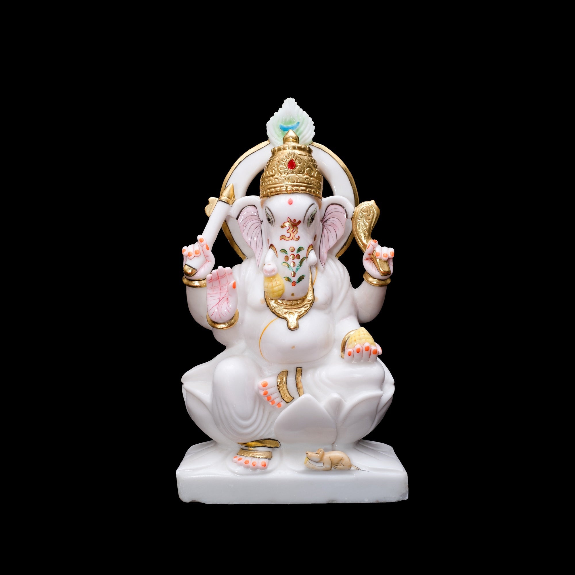 Vietnam Marble Seated Ganpati Statue For Home Temple Decor - 27 x 15 x 7 inches