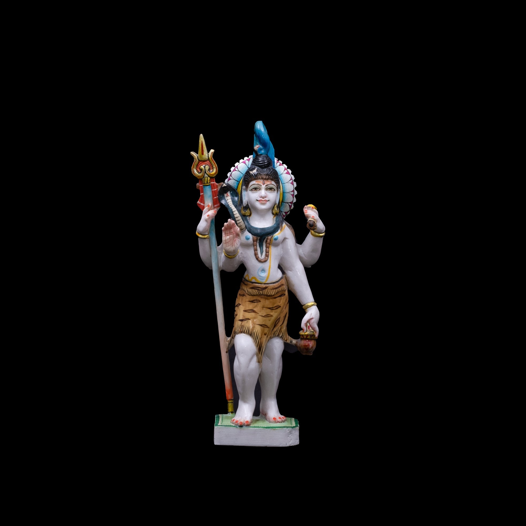 Standing Marble Shiv Ji Statue With Blue hair in standing Position - 18 x 8 x 4 inches