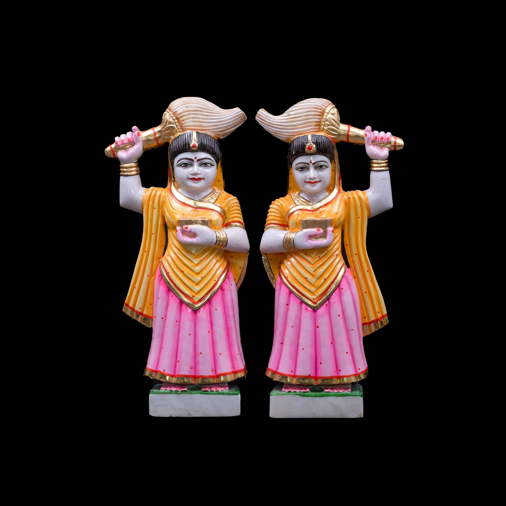 Riddhi Siddhi Marble Statue (Pink and yellow) - 26 x 12 x 5 inches