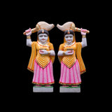 Riddhi Siddhi Marble Statue (Pink and yellow) - 26 x 12 x 5 inches