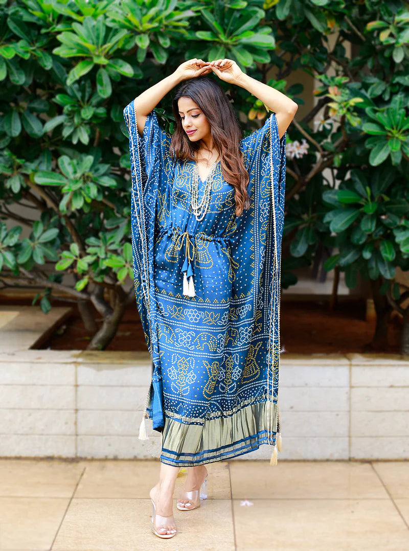 Stylish Kaftan Digital Print With Lace Border Work | Ready To Wear