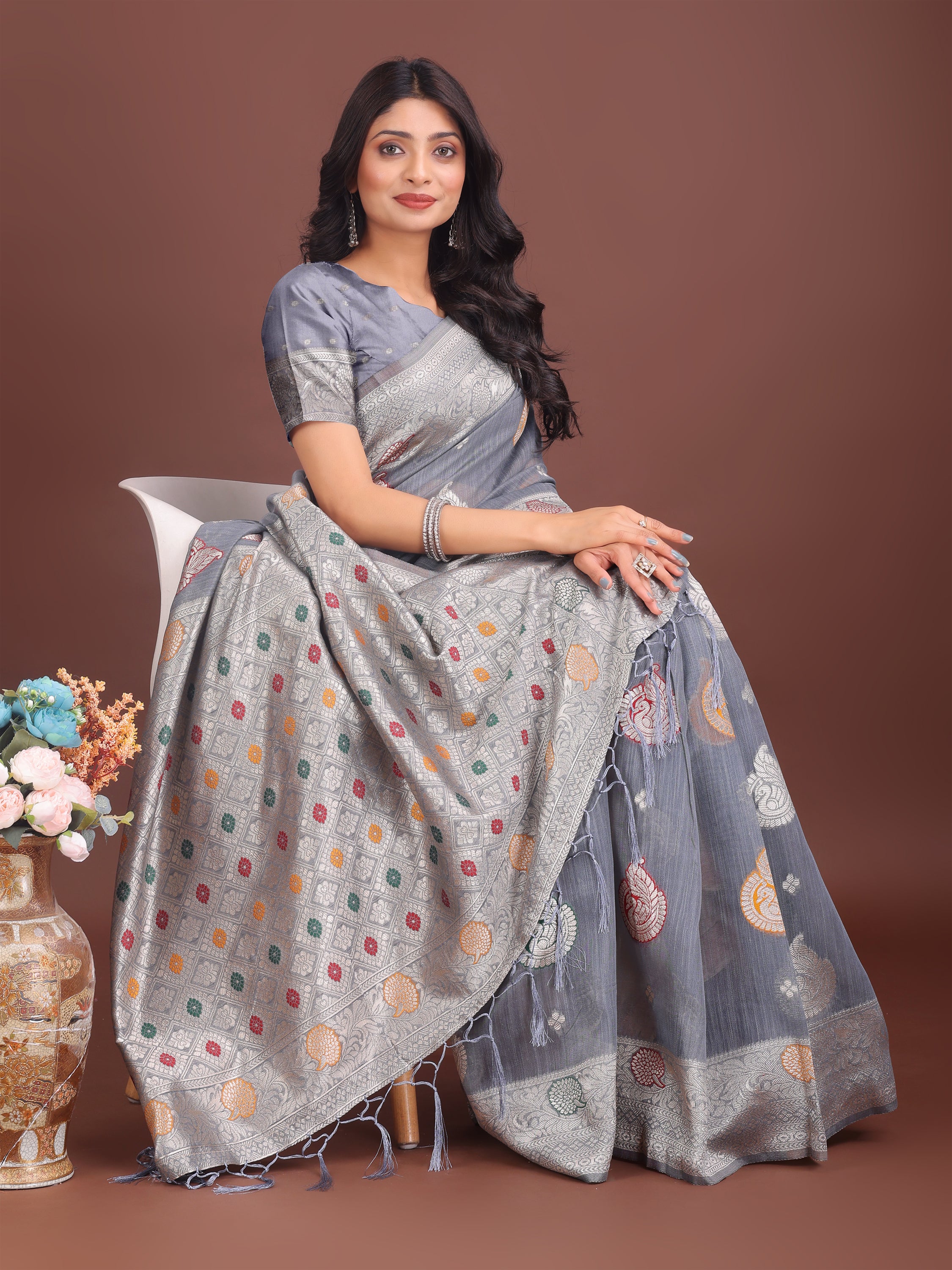 Boond Baawri Linen Cotton Drapes Sarees Collection | Ready To Wear     SKU - ASBUL1001 to 06