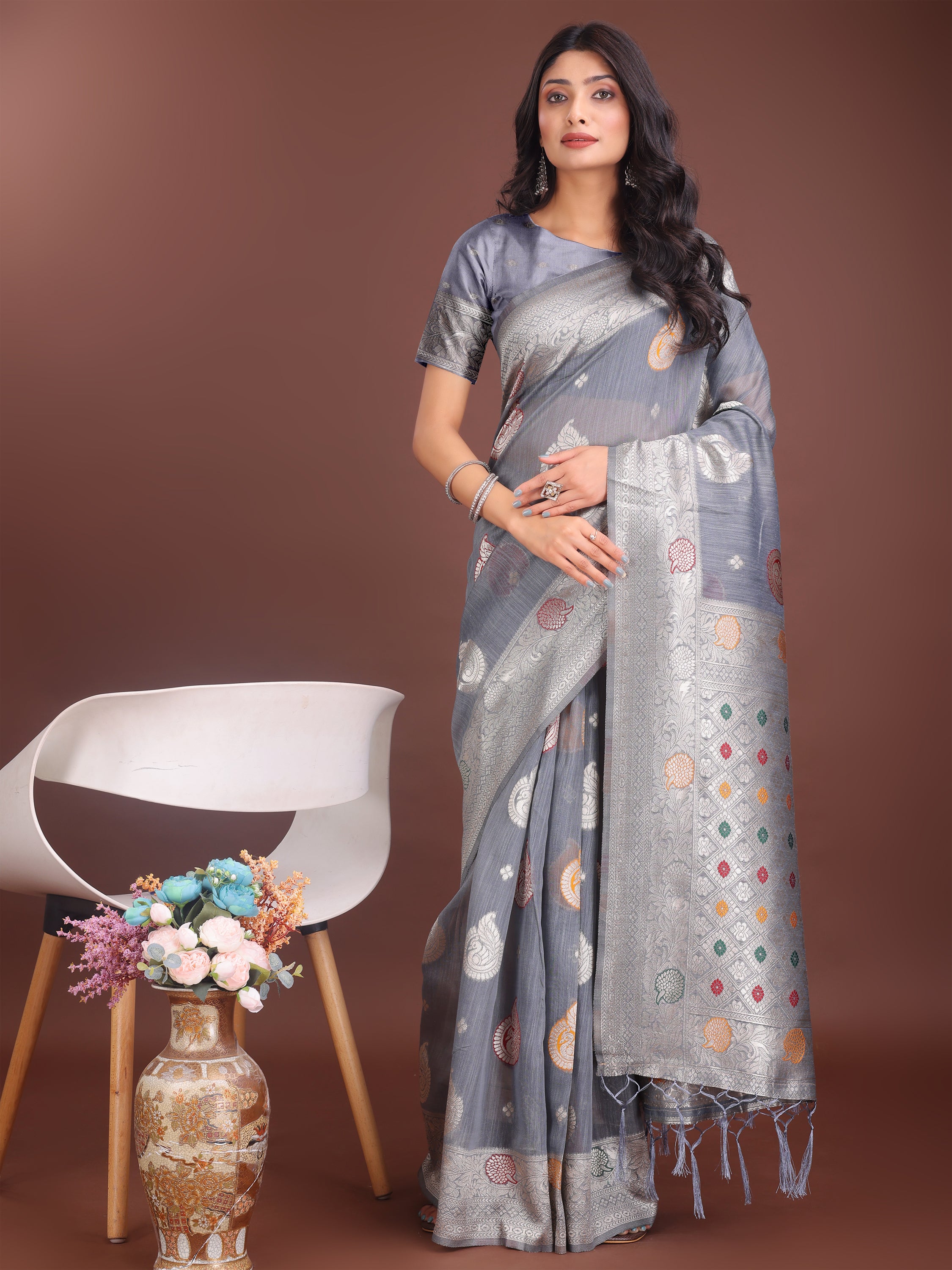 Boond Baawri Linen Cotton Drapes Sarees Collection | Ready To Wear     SKU - ASBUL1001 to 06