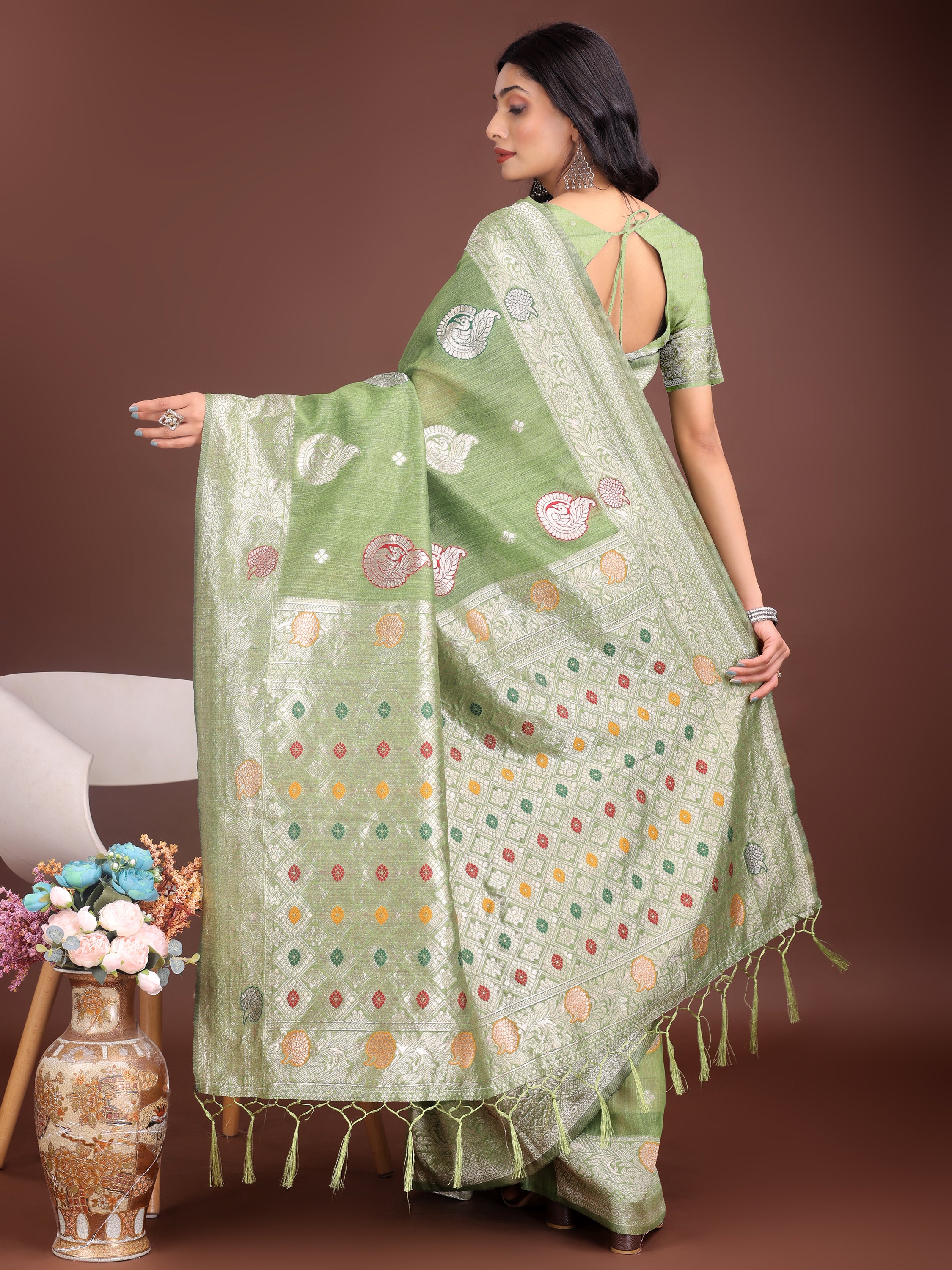 Boond Baawri Linen Cotton Drapes Sarees Collection | Ready To Wear     SKU - ASBUL1001 to 06