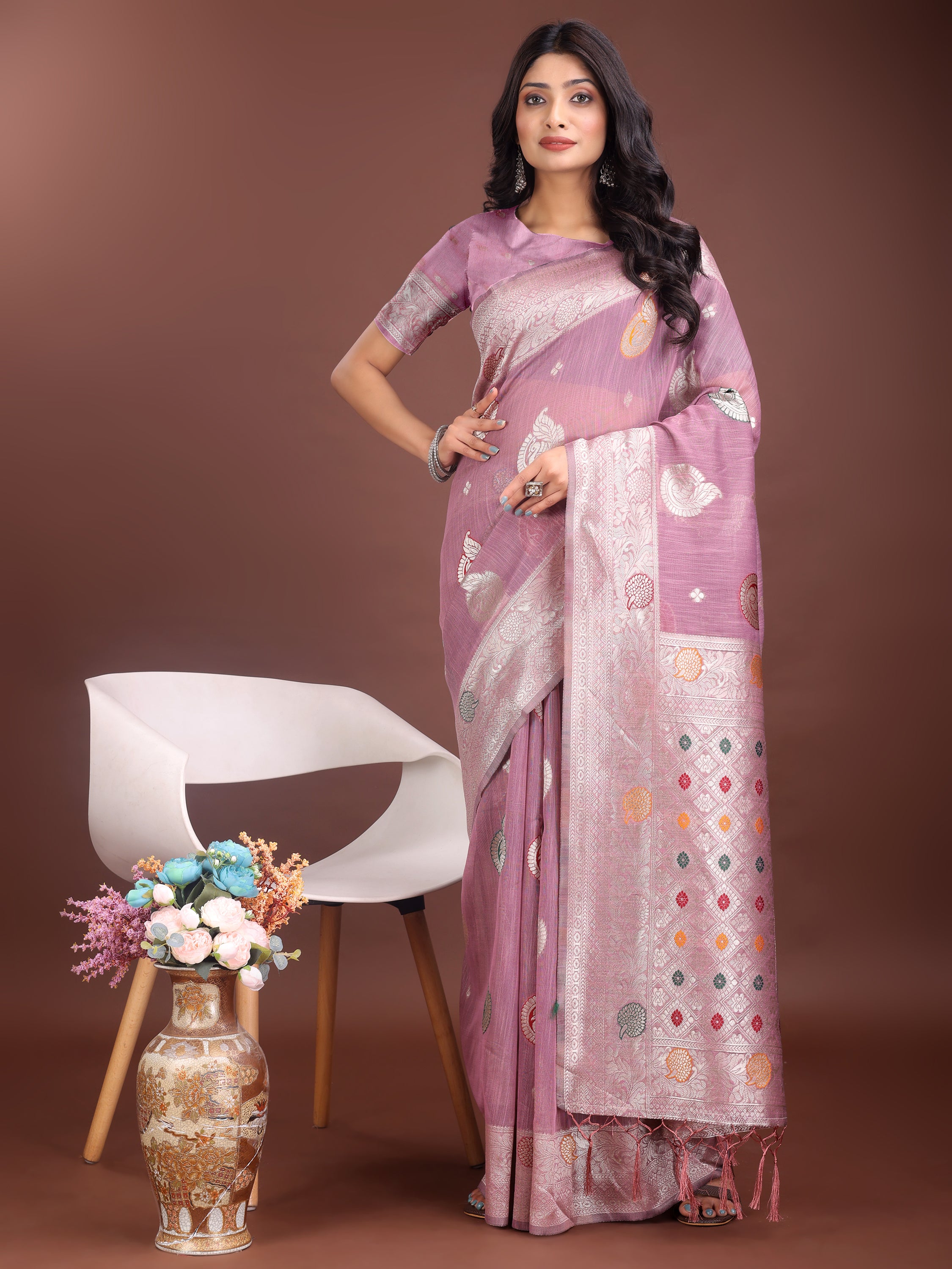 Boond Baawri Linen Cotton Drapes Sarees Collection | Ready To Wear     SKU - ASBUL1001 to 06