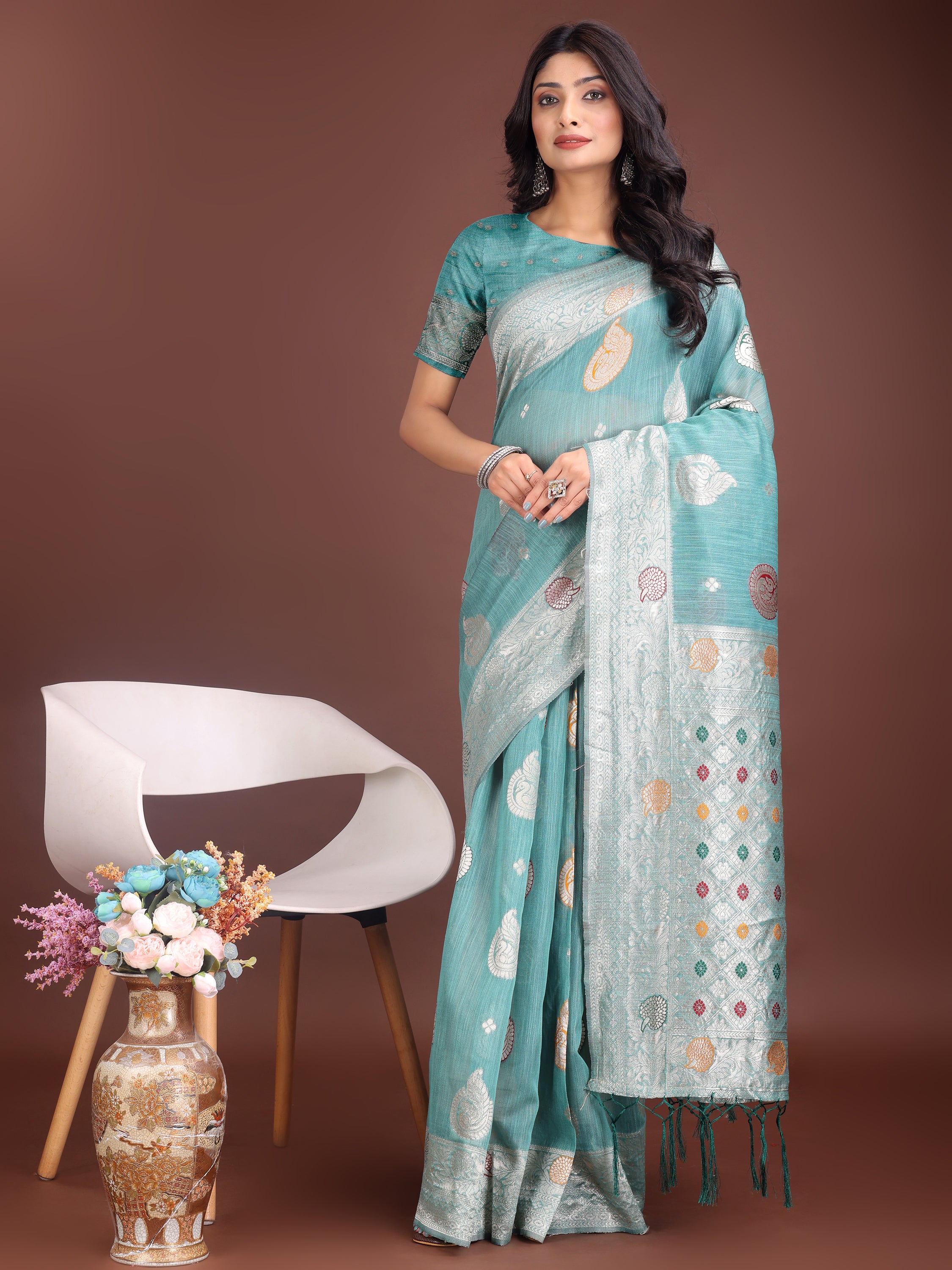 Boond Baawri Linen Cotton Drapes Sarees Collection | Ready To Wear     SKU - ASBUL1001 to 06