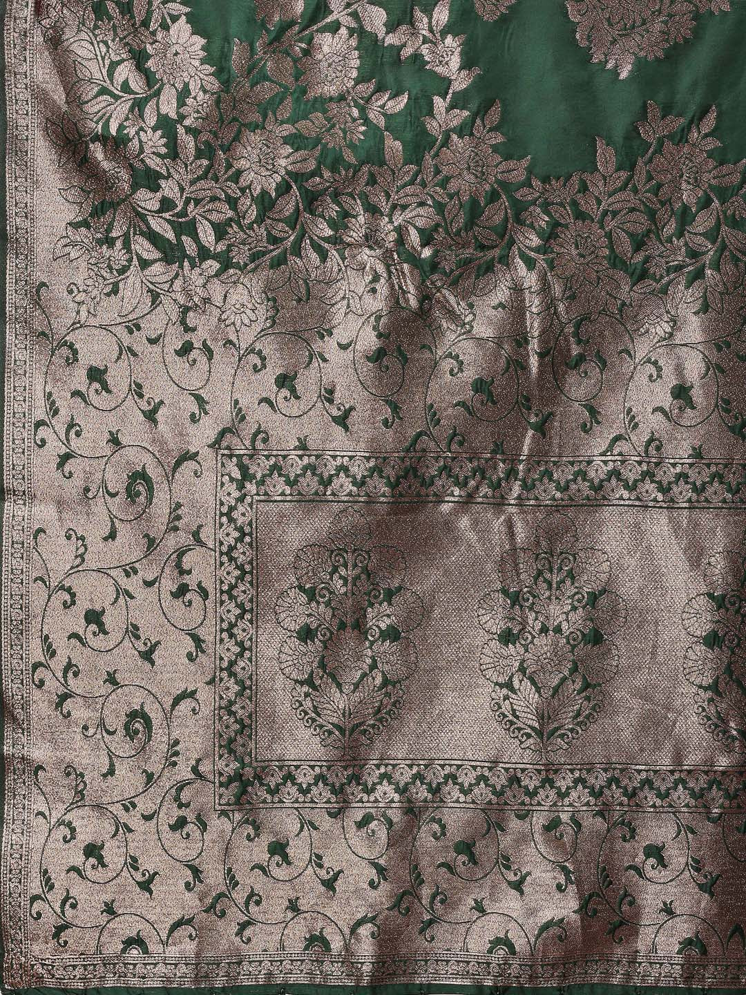 Latest Zari Zameen Saree | Dark Green Color| Ready To Wear                             SKU-ASSIL1001