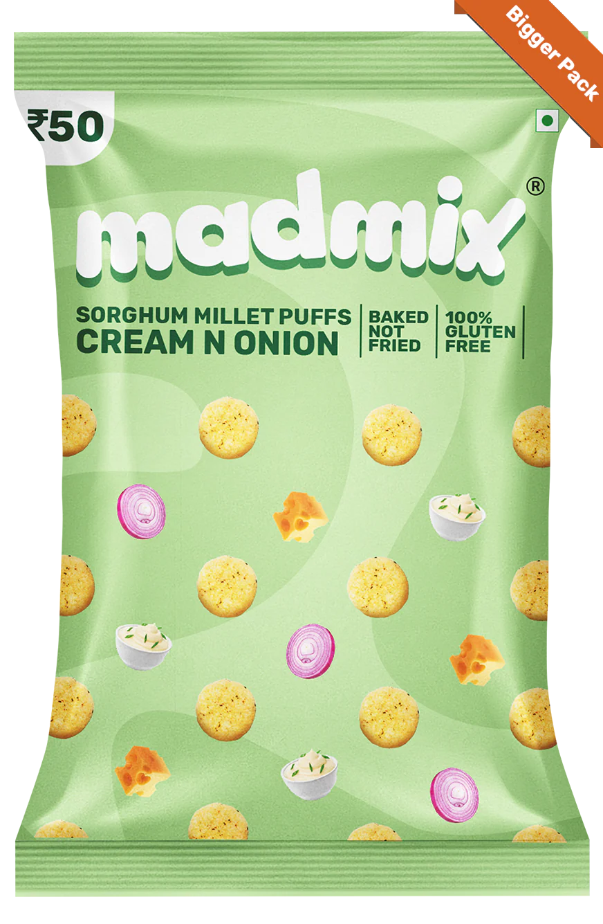 Madmix Jowar Millet Puffs Cream & Onion 6 x 50 gms - 300 gms