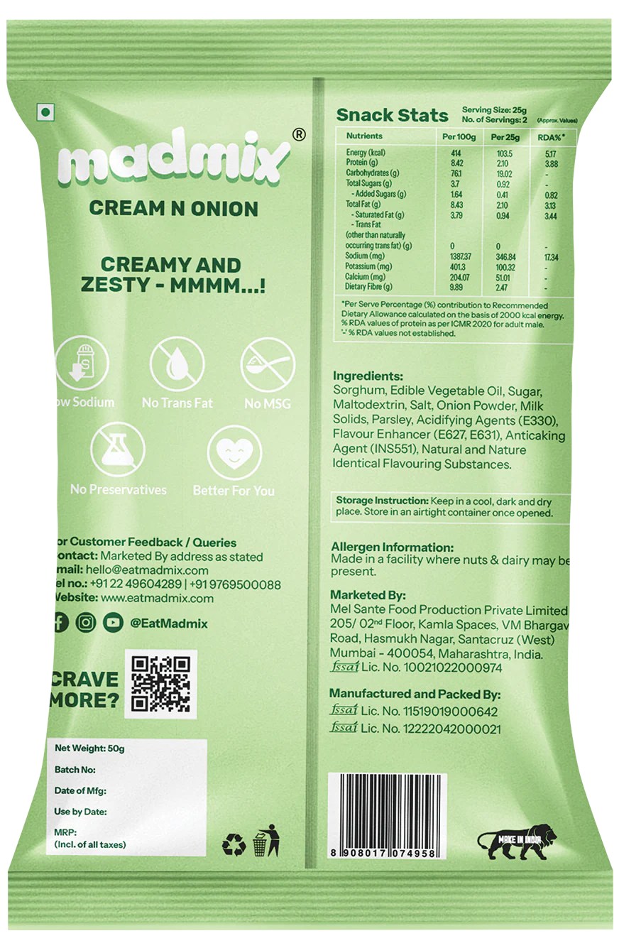 Madmix Jowar Millet Puffs Cream & Onion 6 x 50 gms - 300 gms