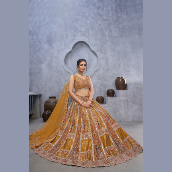 Latest Marvelous Mustard with  peacock Embroidered bridal lehenga | Ready To Wear