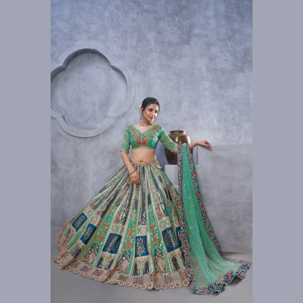 Special Graceful Green Lenega embedded by Thread and Sequin Embellished Lehengas | Ready To Wear (Copy)