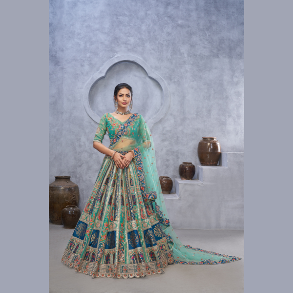 Special Graceful Green Lenega embedded by Thread and Sequin Embellished Lehengas | Ready To Wear (Copy)