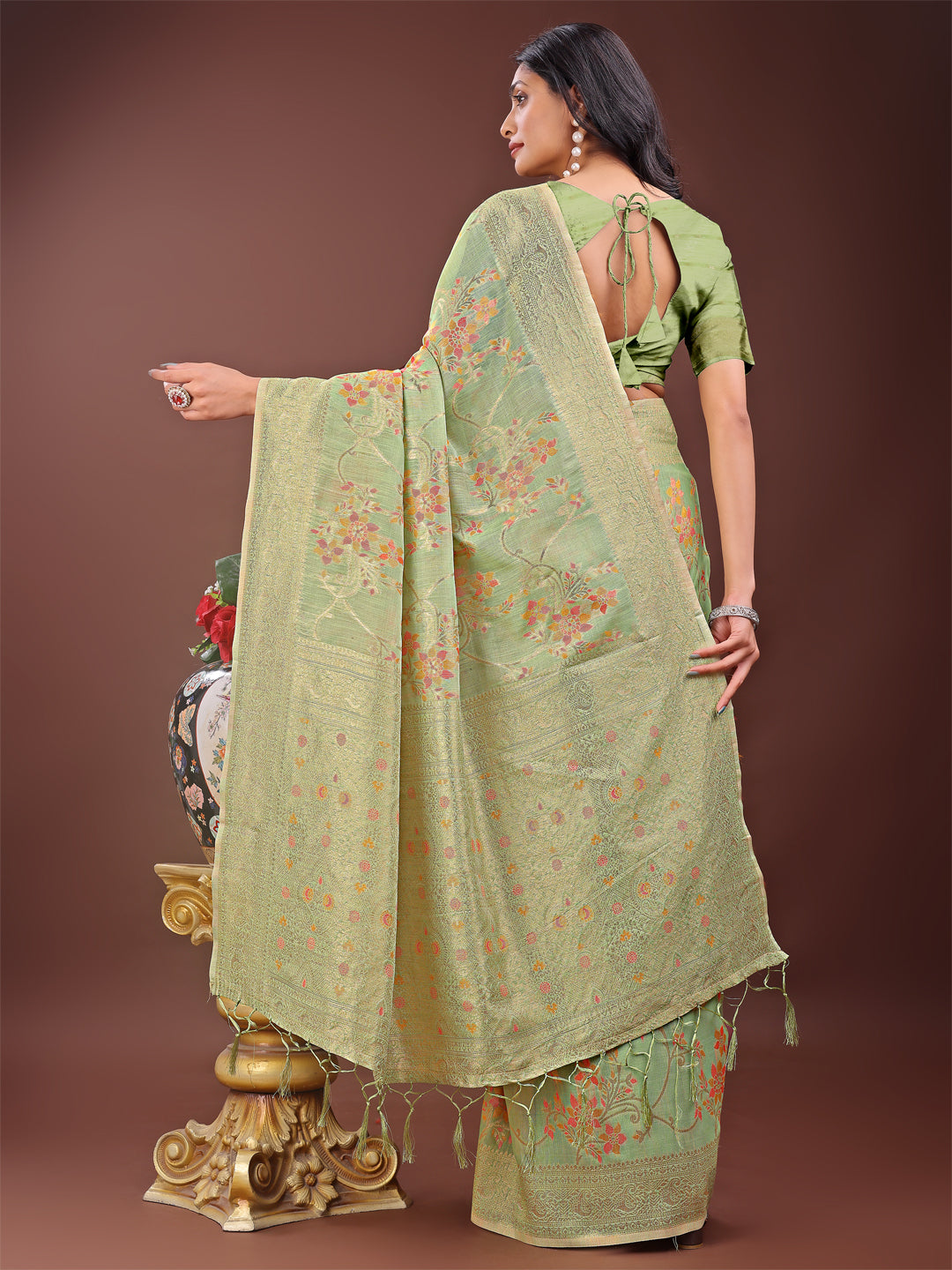 Latest Zari Zevar Saree | Light Green Color | Ready To Wear                           SKU-ASNAZ1006