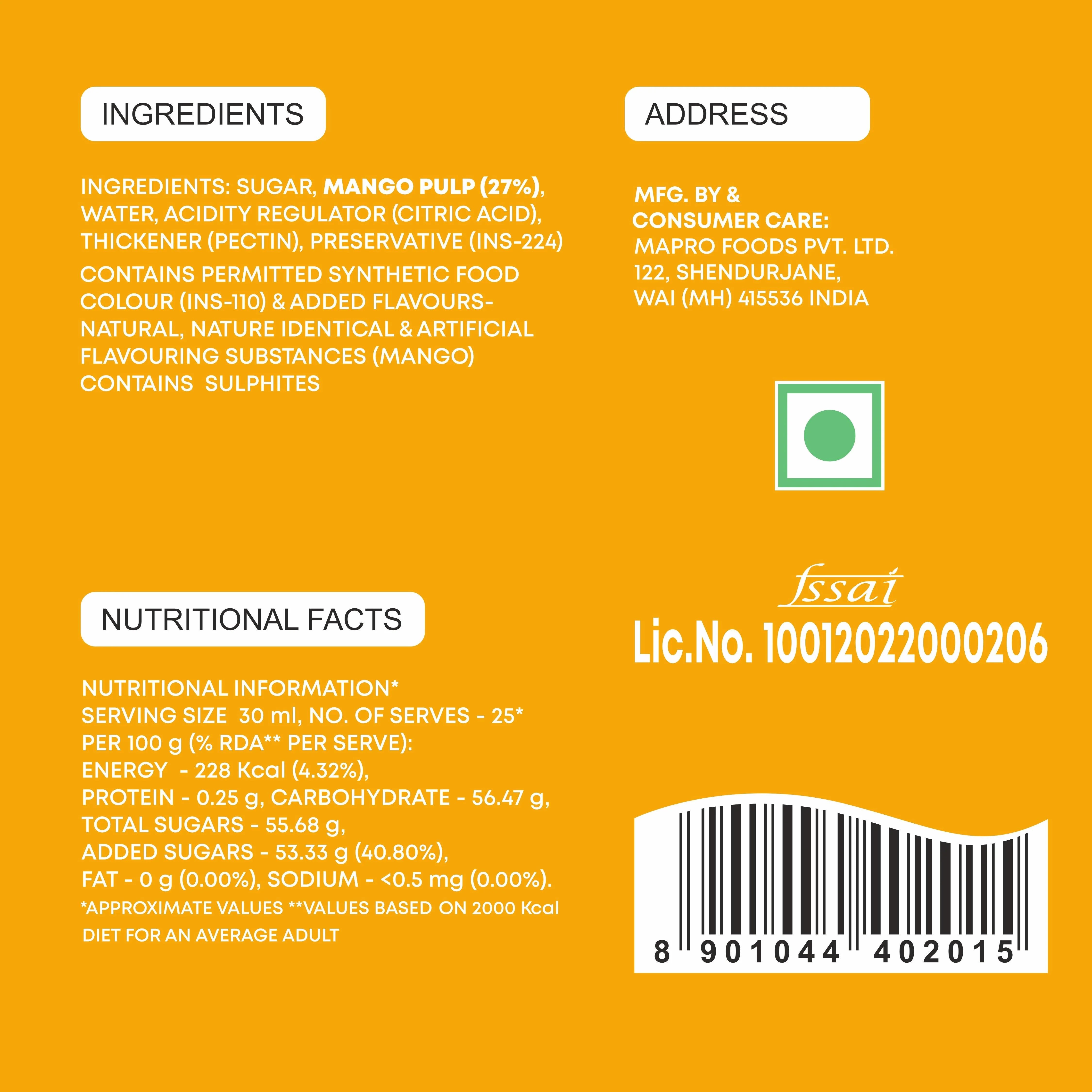 Mapro Mango Fruit Crush - 750 ml