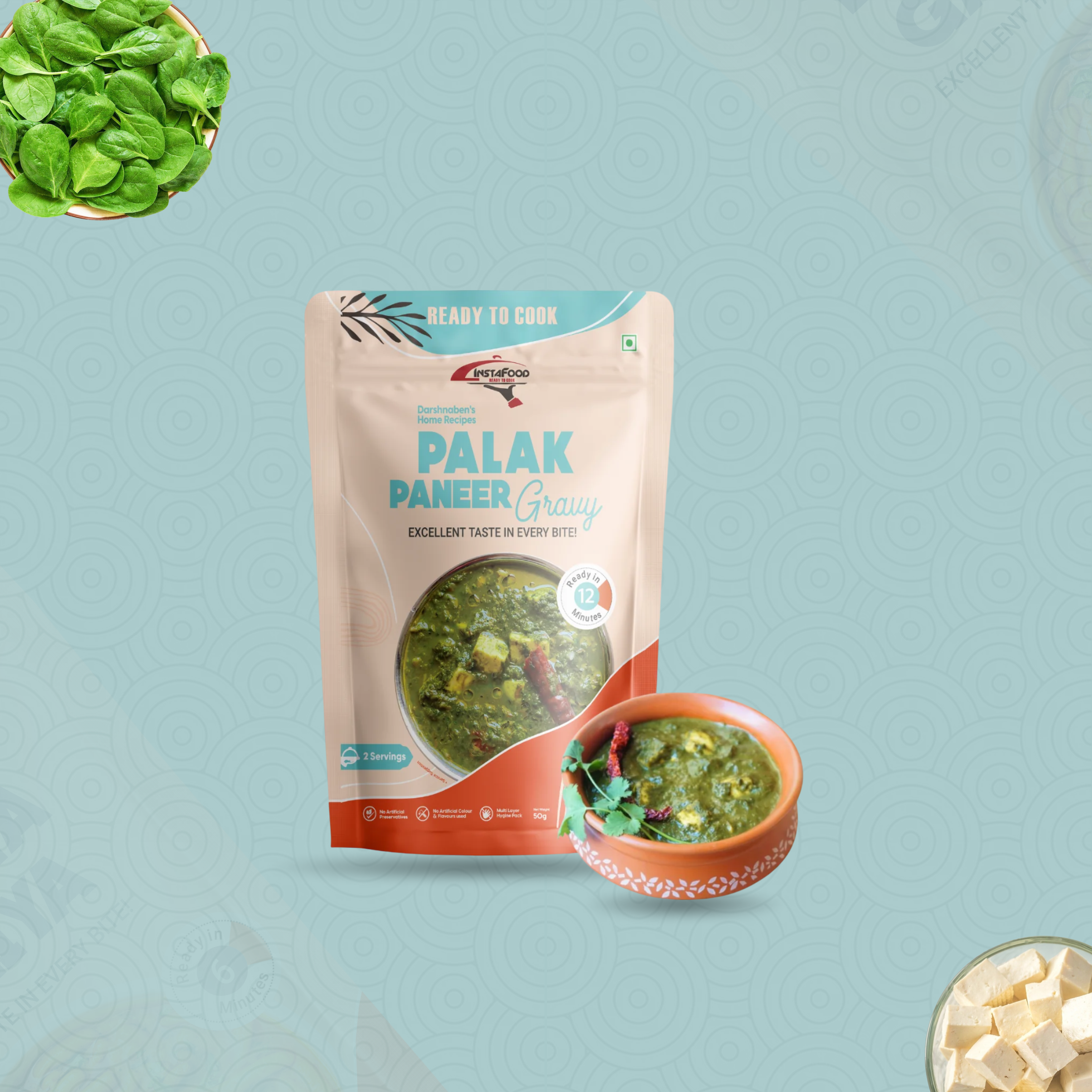 Sheta Exports Palak Paneer - 50 gms | After Cooking Gets 320 gms to Serve | Ready To Eat