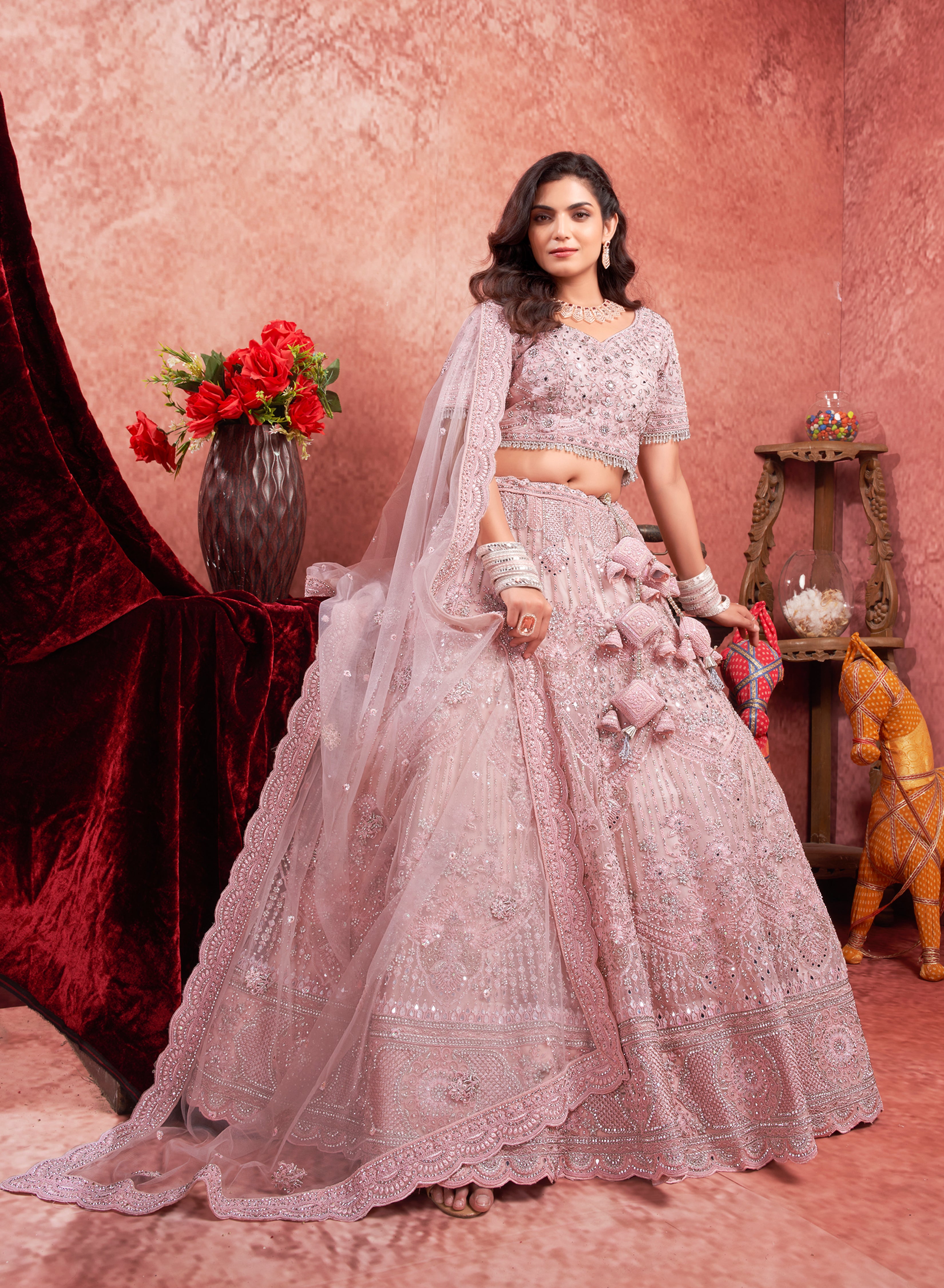 Classic Premium Net With Hand Work Lehenga | Ready To Wear                      Code-9007