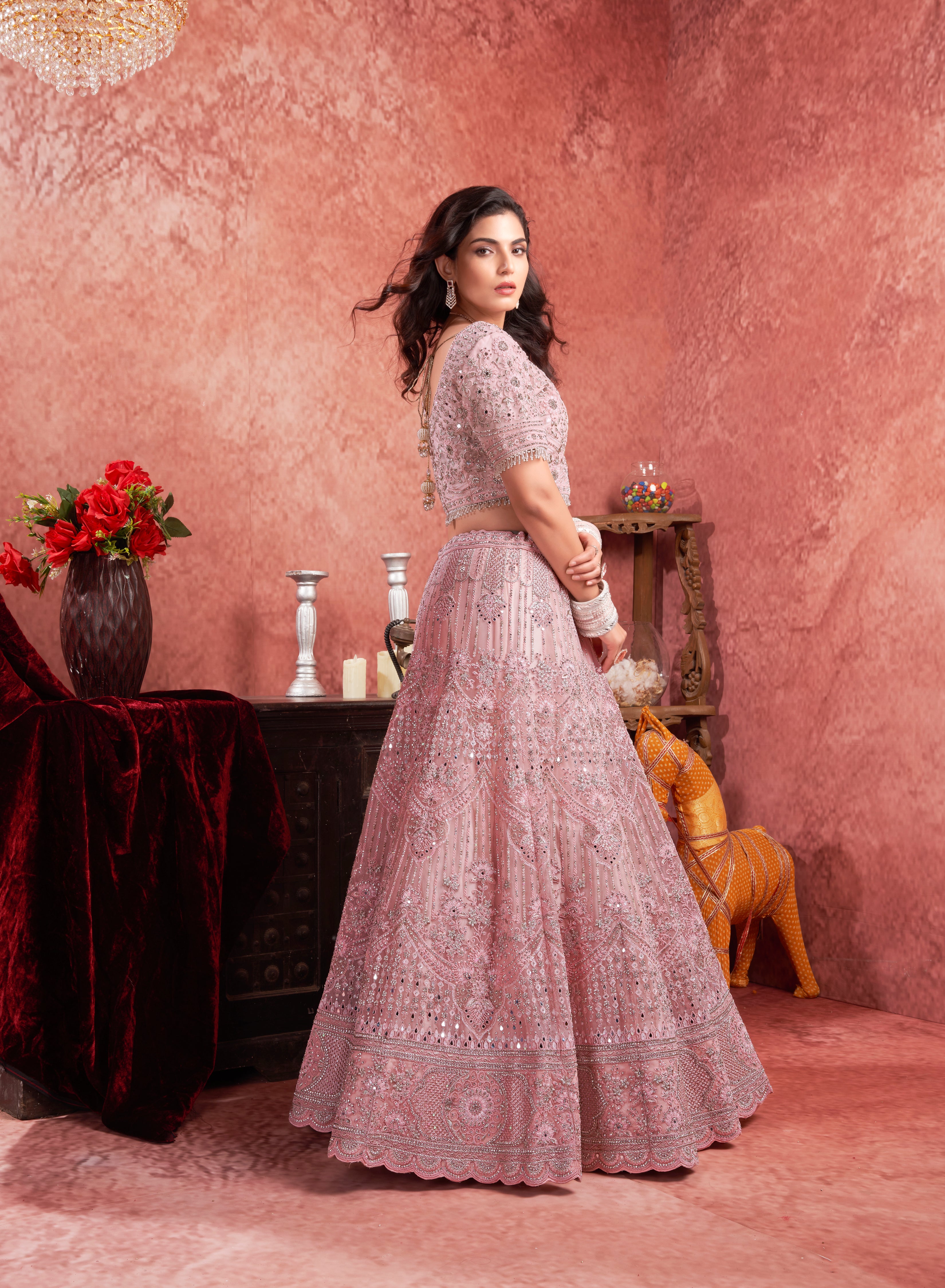 Classic Premium Net With Hand Work Lehenga | Ready To Wear                      Code-9007