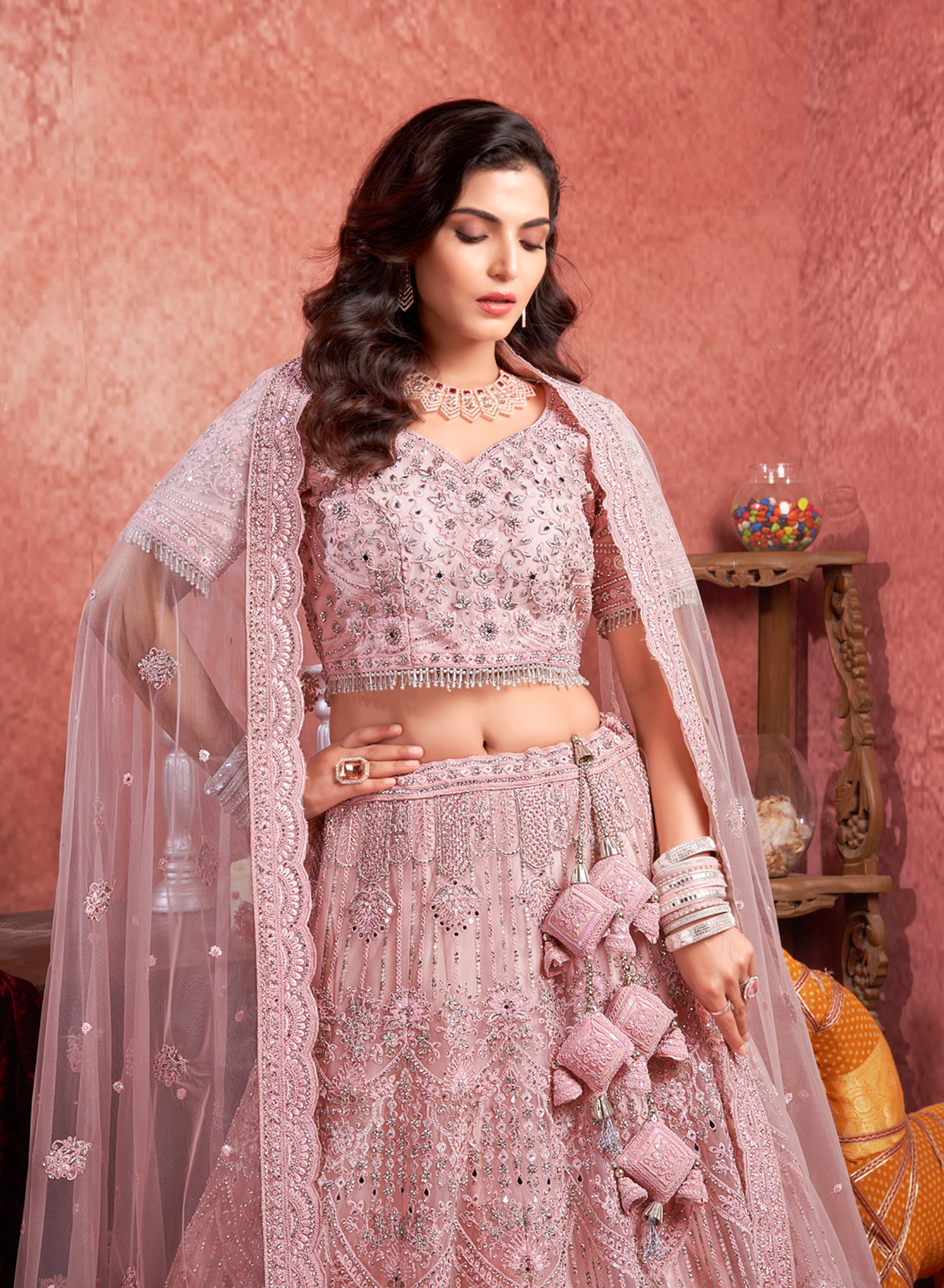 Classic Premium Net With Hand Work Lehenga | Ready To Wear                      Code-9007
