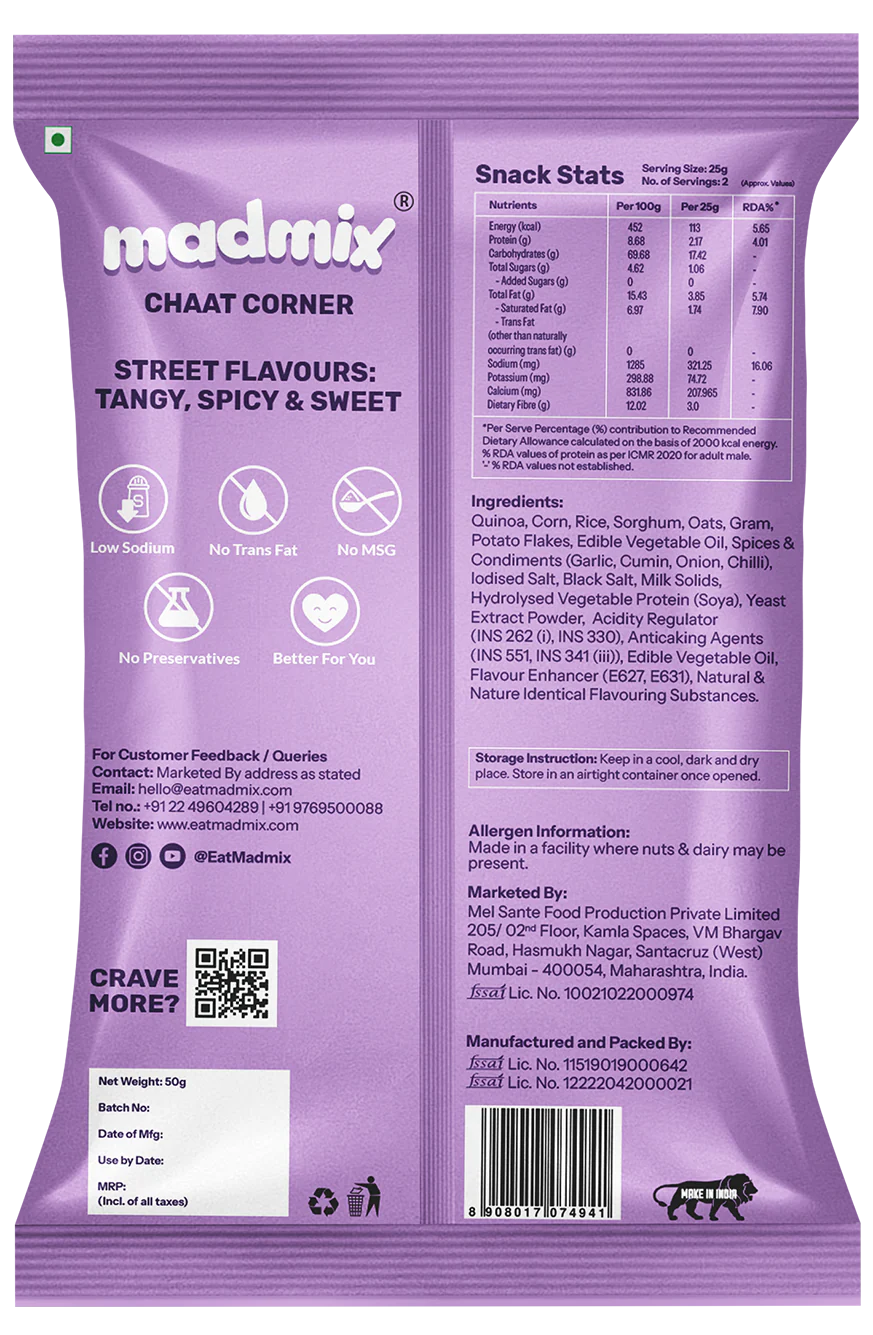 Madmix Quinoa Millet Puffs Chaat Corner 6 x 50 gms - 300 gms